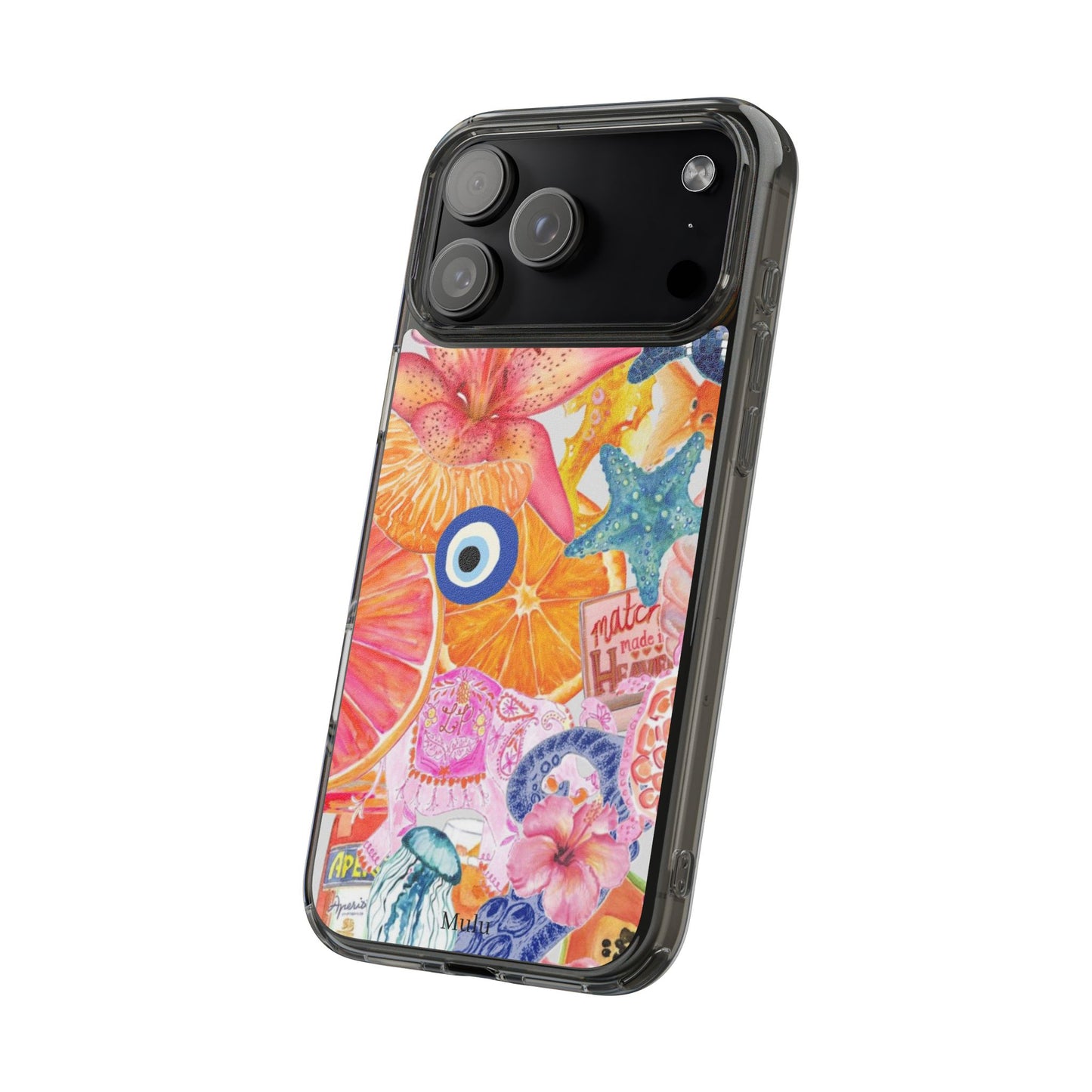 Clear Impact-Resistant Phone Case — Colorful Tropical Collage Design
