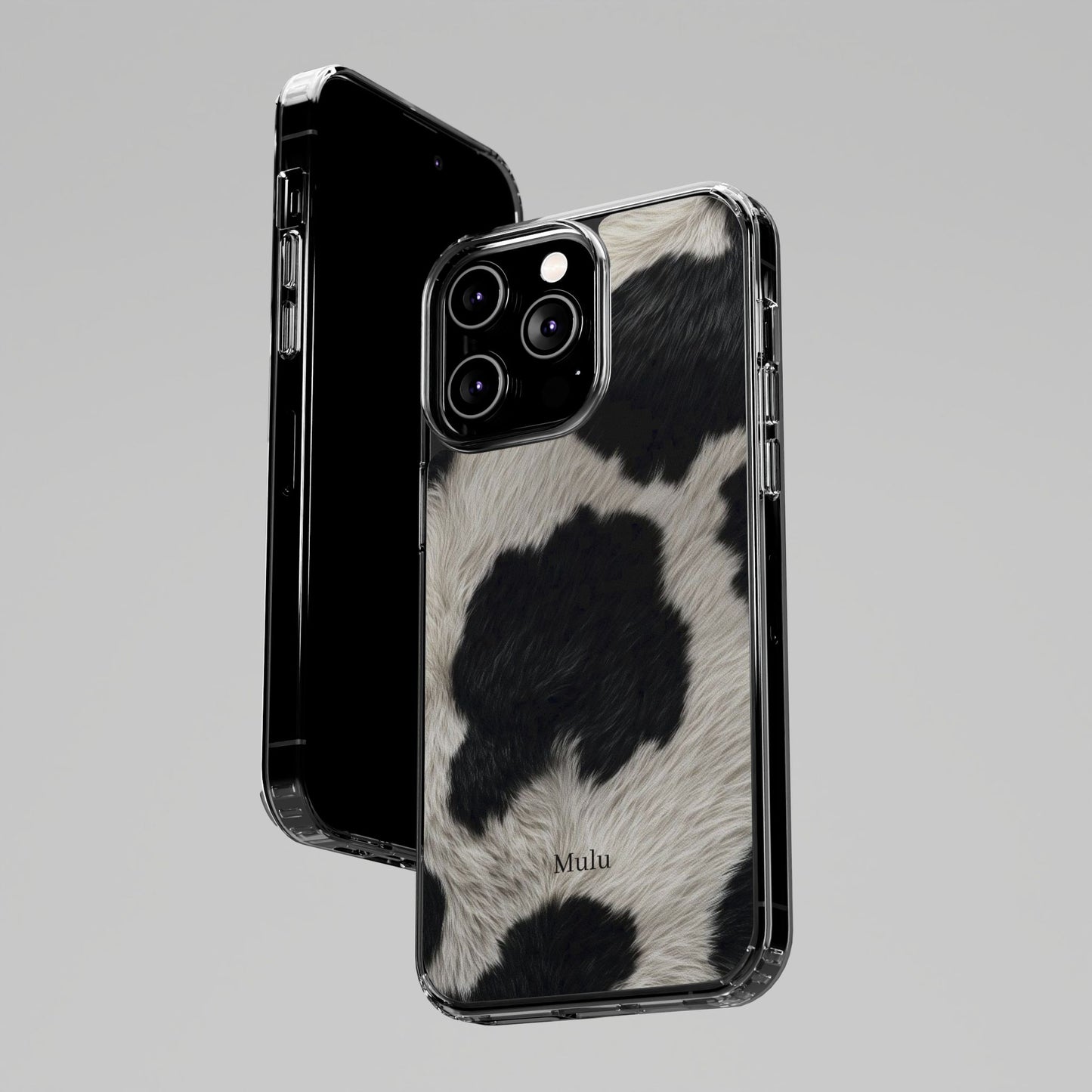 Cow Print Clear Impact Phone Case — Faux Fur Black & White Protection