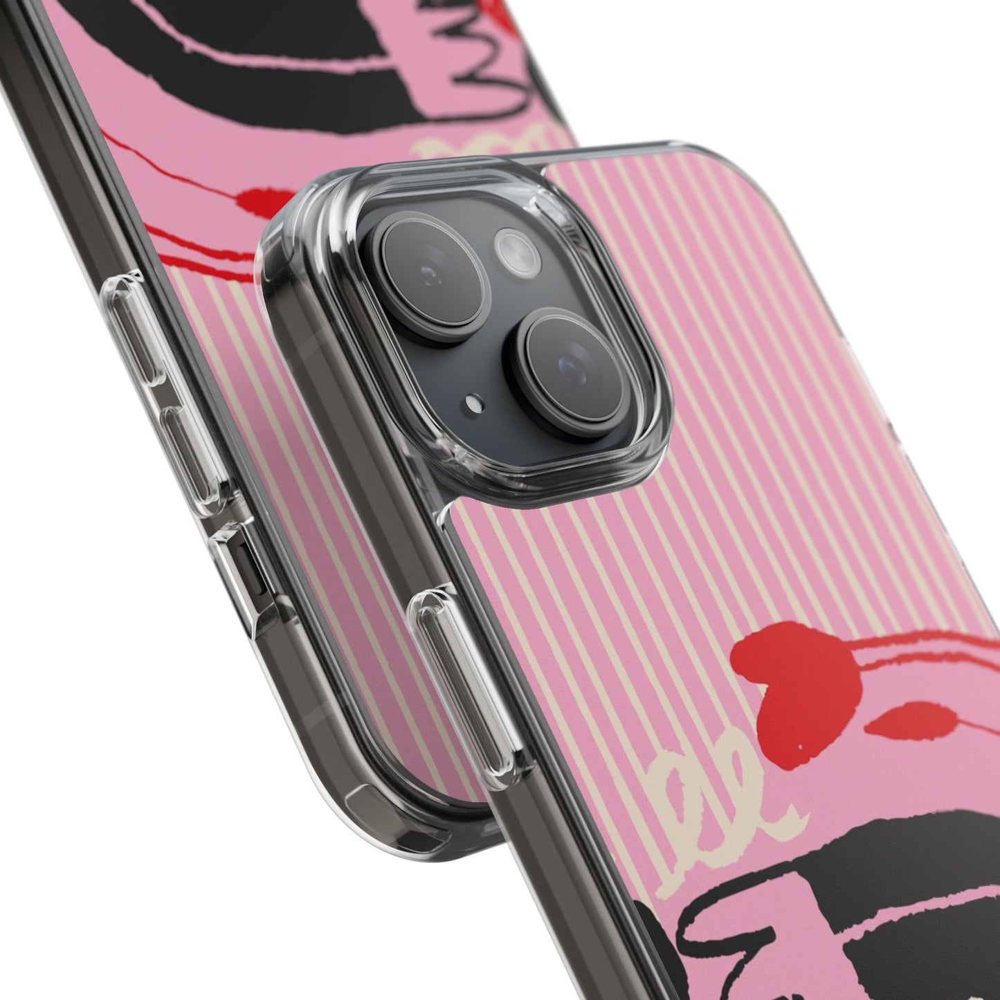 Clear Impact-Resistant Case — Pink Cute Heart Cartoon Design