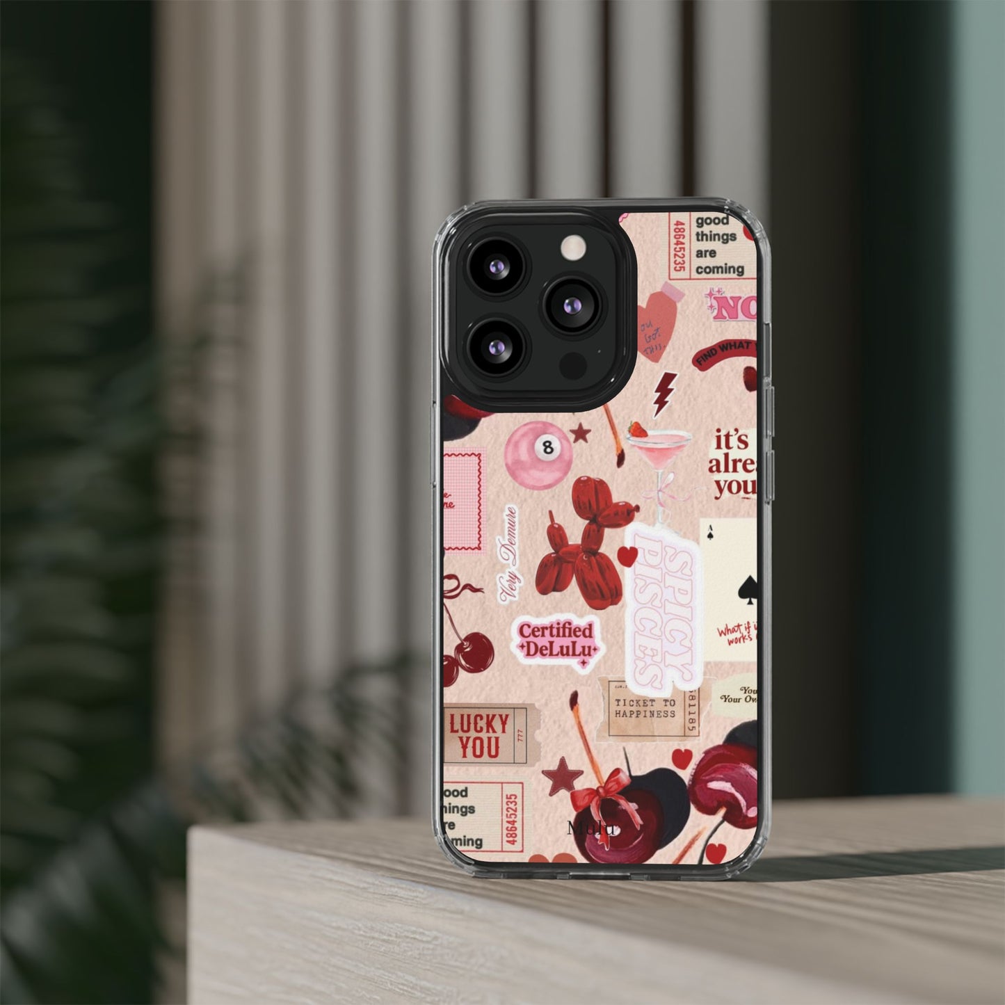 Clear Impact-Resistant Phone Case — Retro Cherry & Sticker Collage