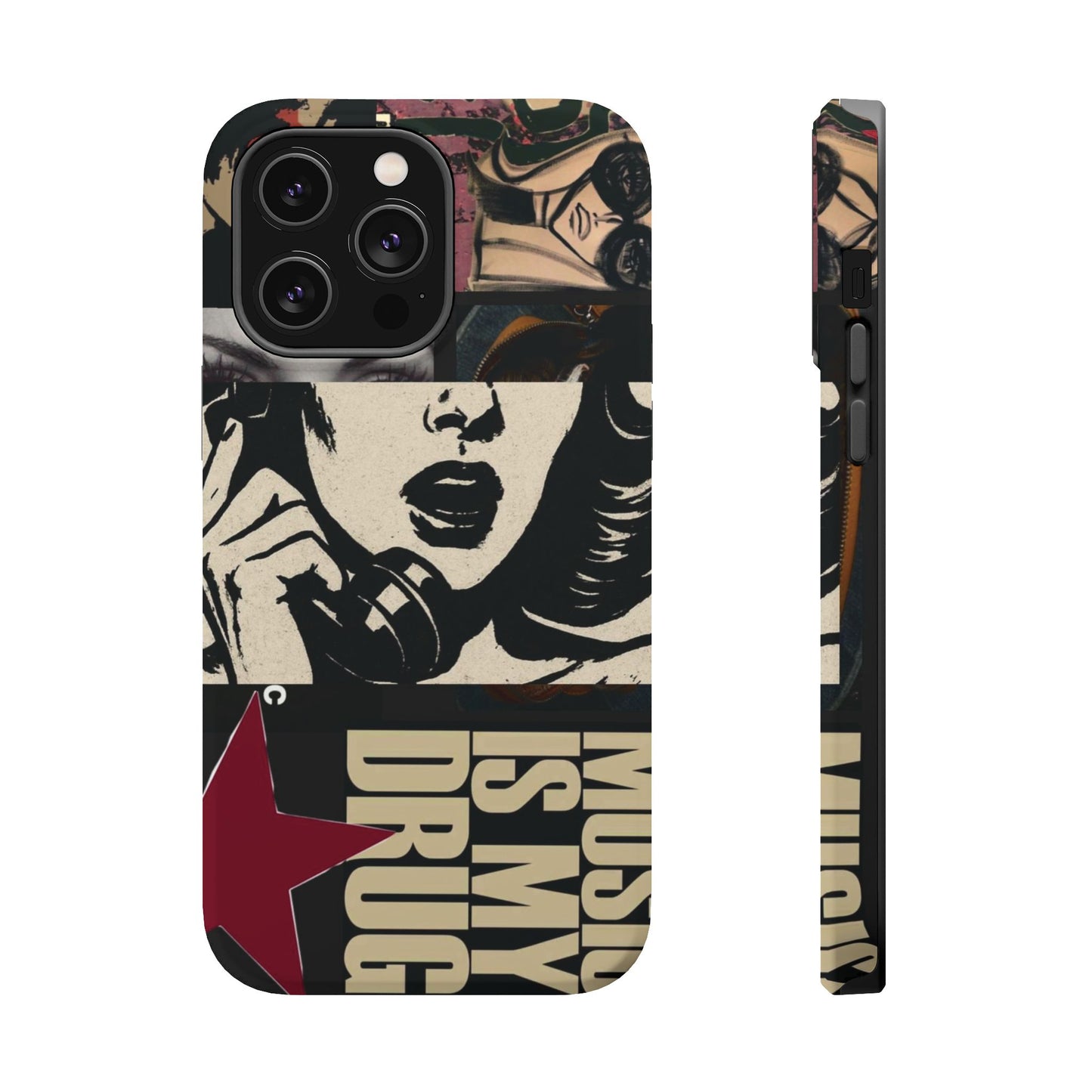 Magnetic Impact Phone Case — Retro Pop Art "Music Is My Drug" Design