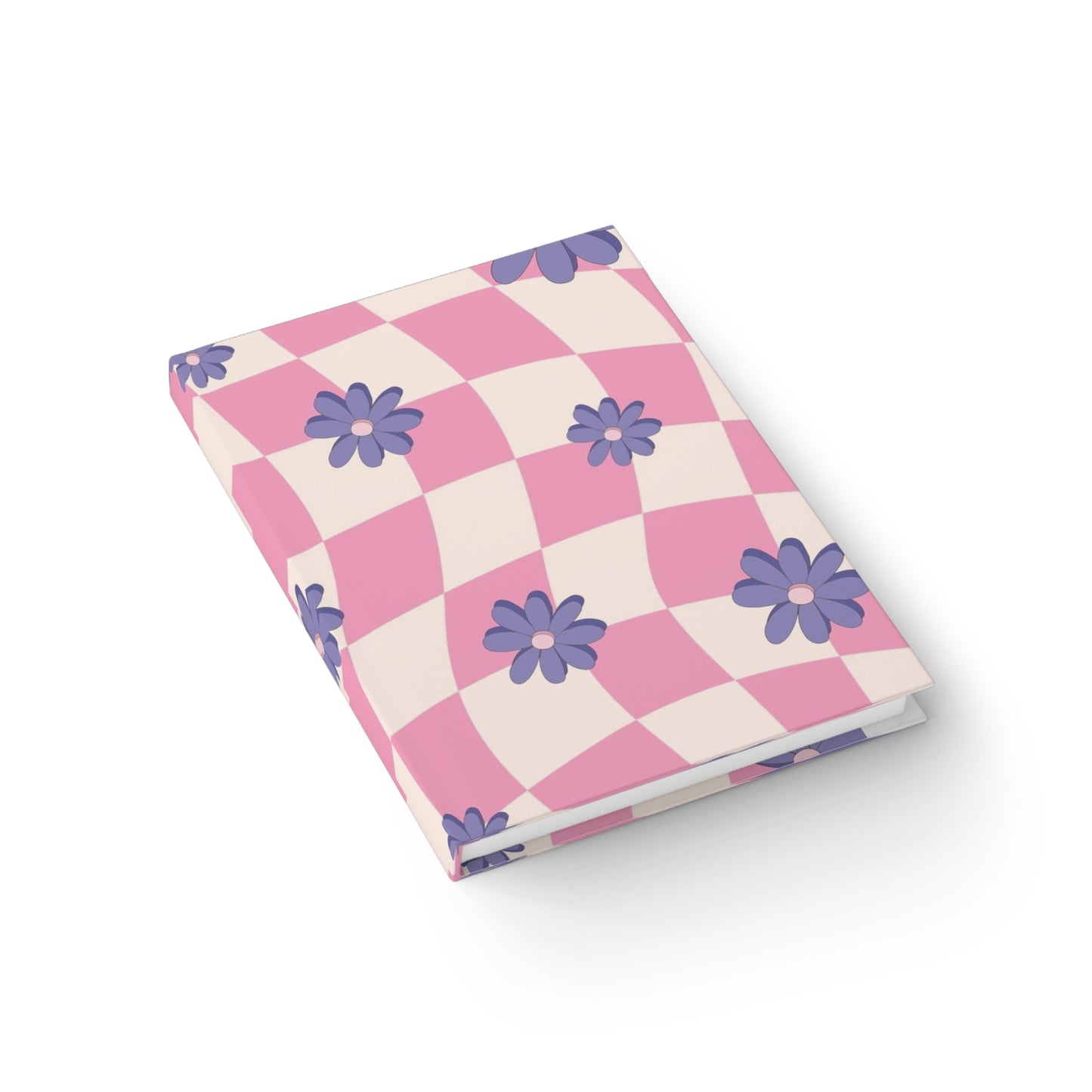 Ruled Journal — Pink Checker Daisy Notebook for Notes & Planning