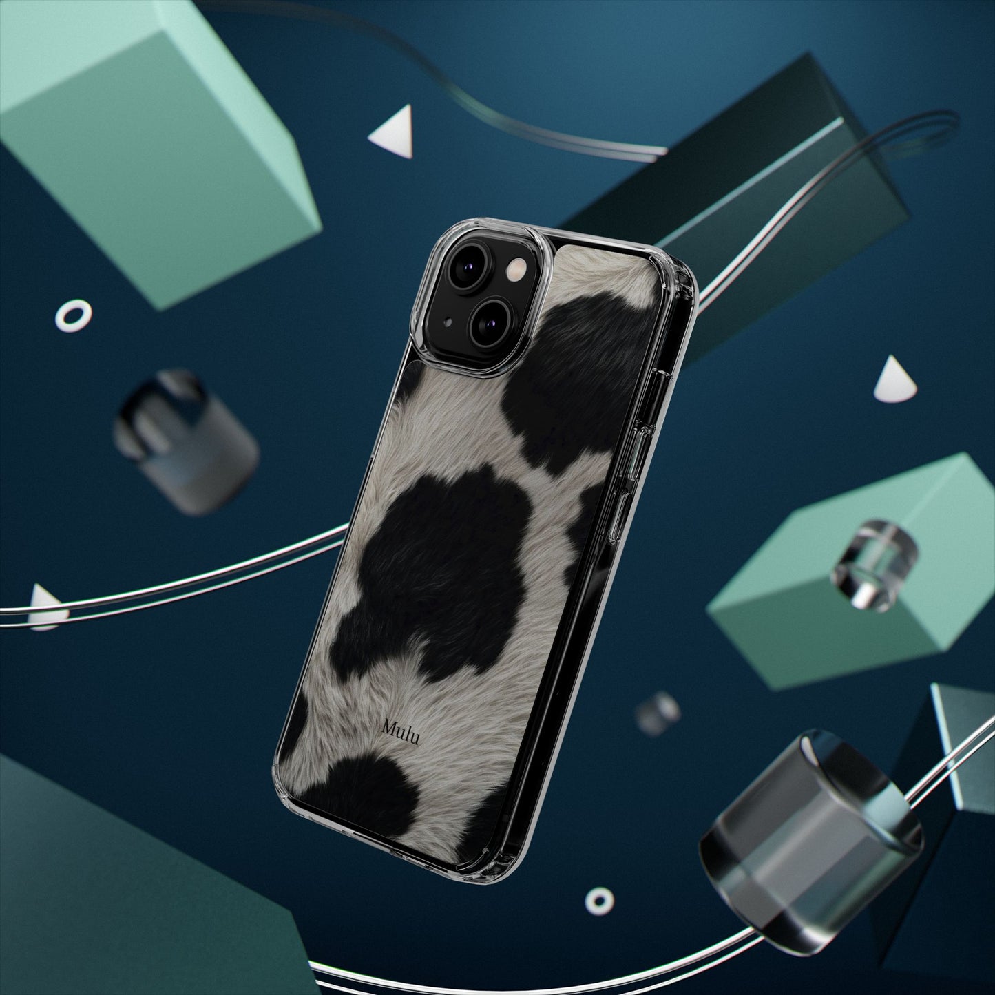 Cow Print Clear Impact Phone Case — Faux Fur Black & White Protection