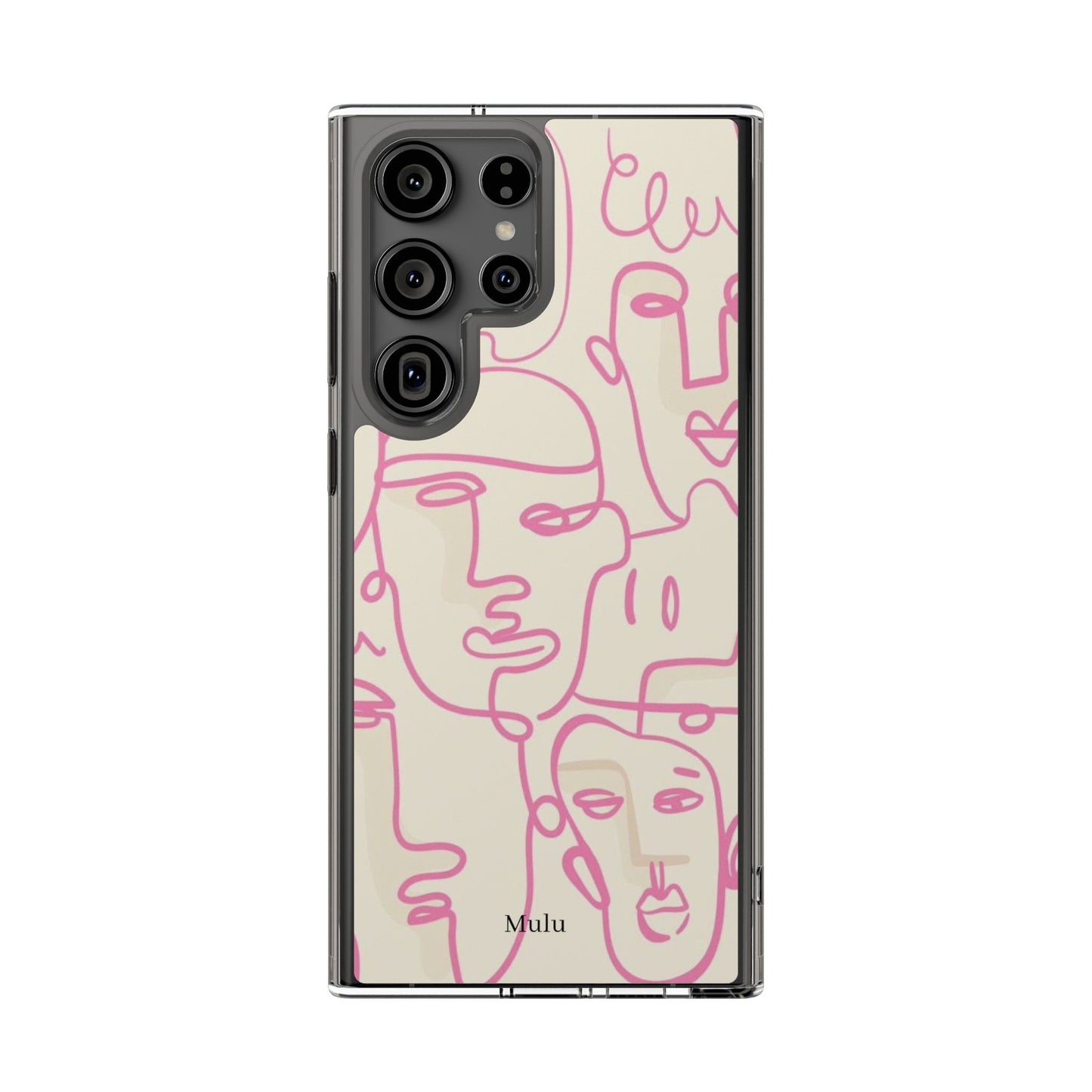 Clear Impact-Resistant Phone Case — Pink Minimalist Line Faces Design