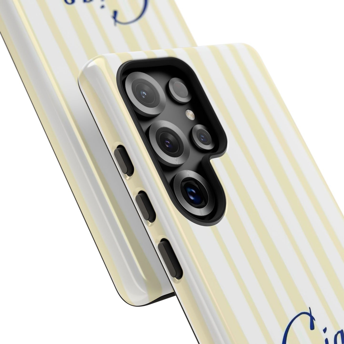 Ciao Bella Phone Case – Striped Elegant Italian Script Protective Cover