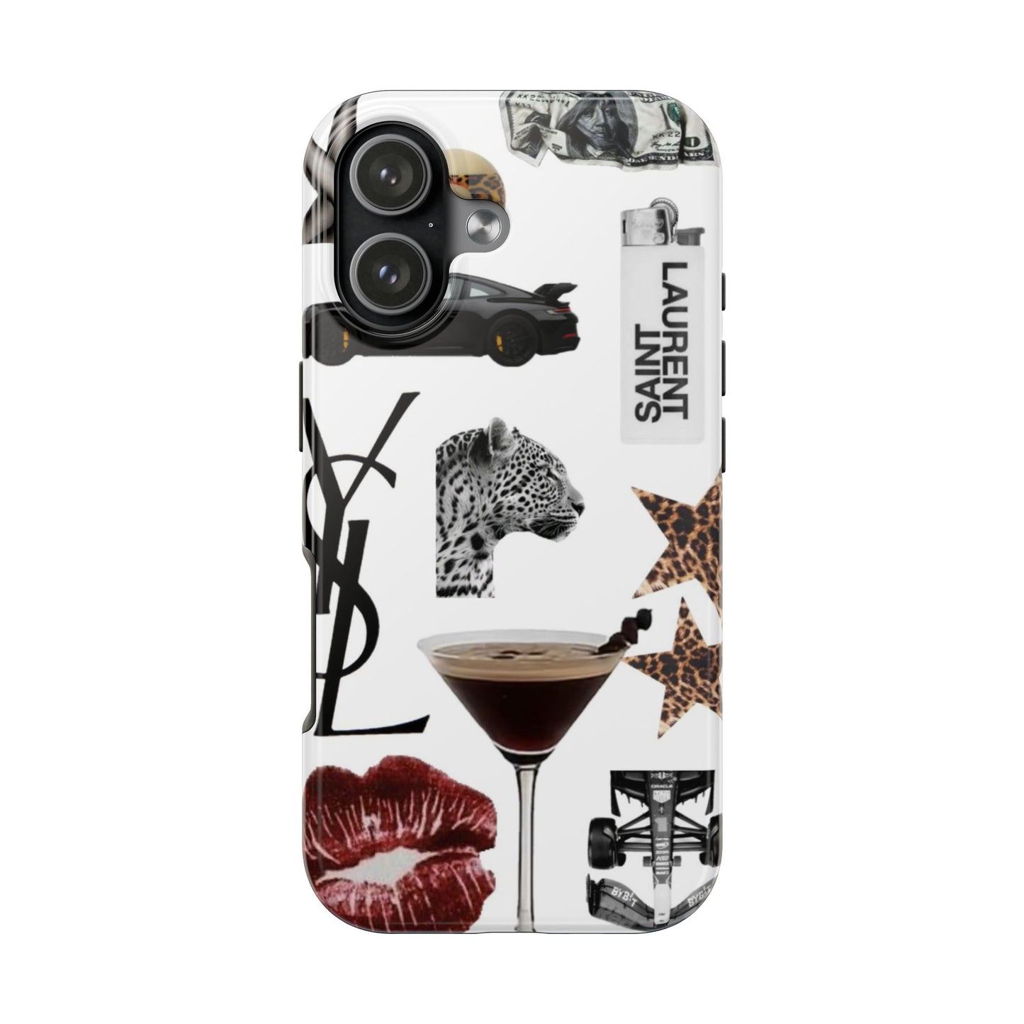 Tough Phone Case — Luxe Fashion Collage with Leopard, Martini & Kiss Print