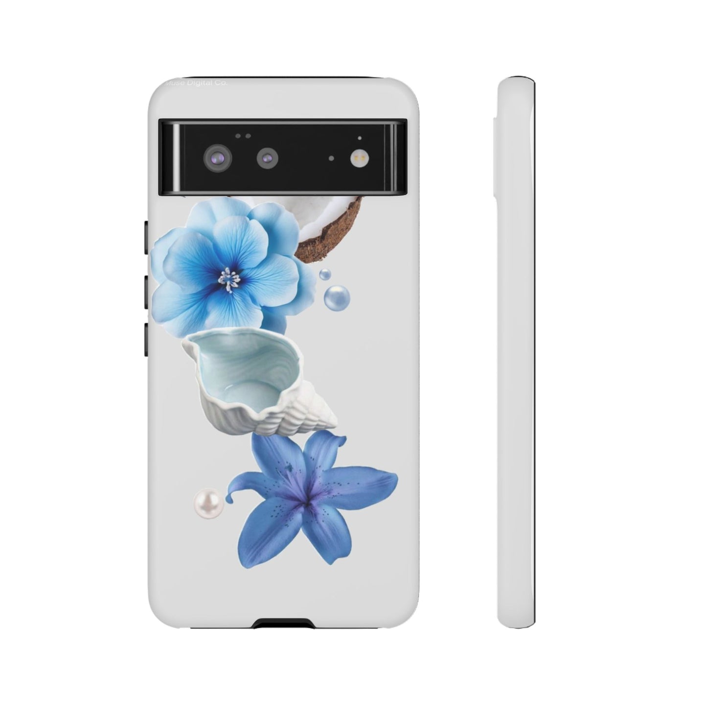 Tropical Blue Floral Phone Case — Coconut, Shell & Starfish Design