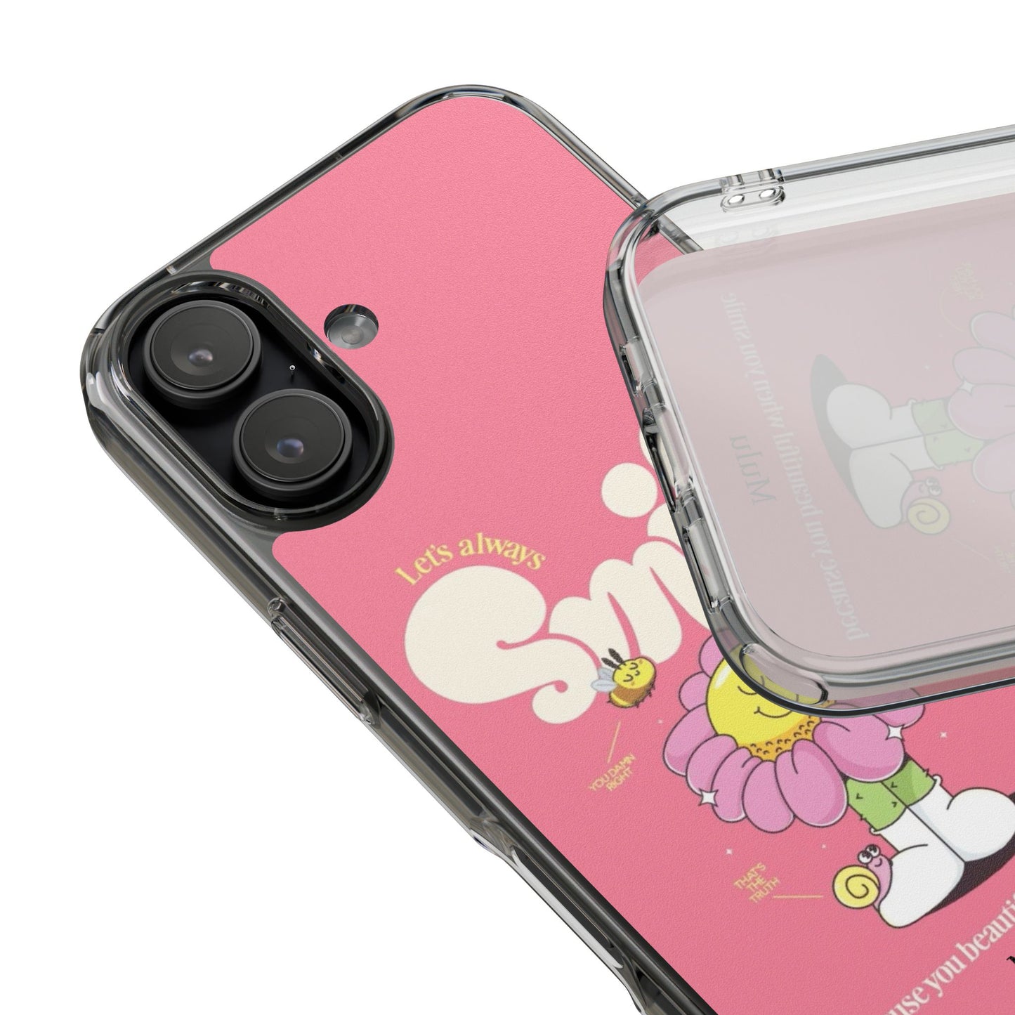 Clear Impact-Resistant Phone Case — Pink 'Smile' Flower Design