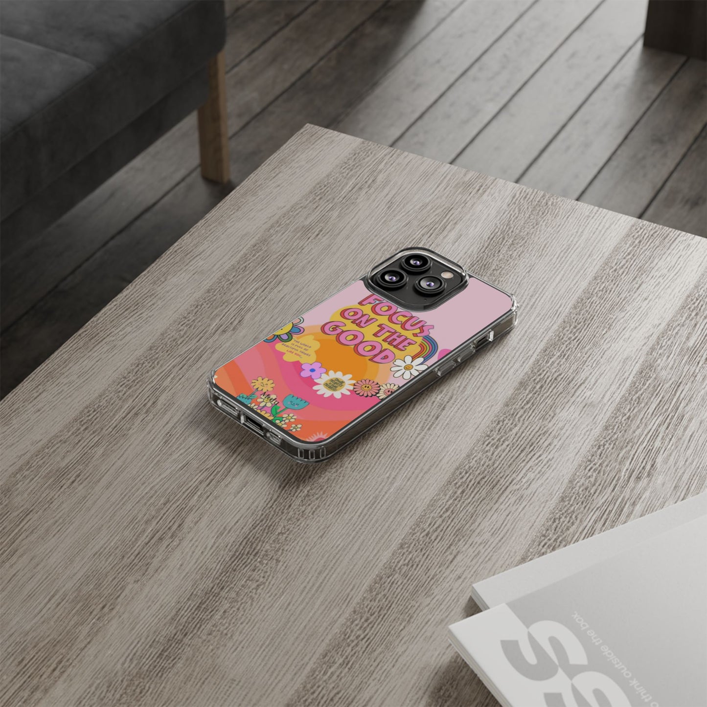 Clear Impact-Resistant Case — "Focus On The Good" Retro Floral Phone Cover
