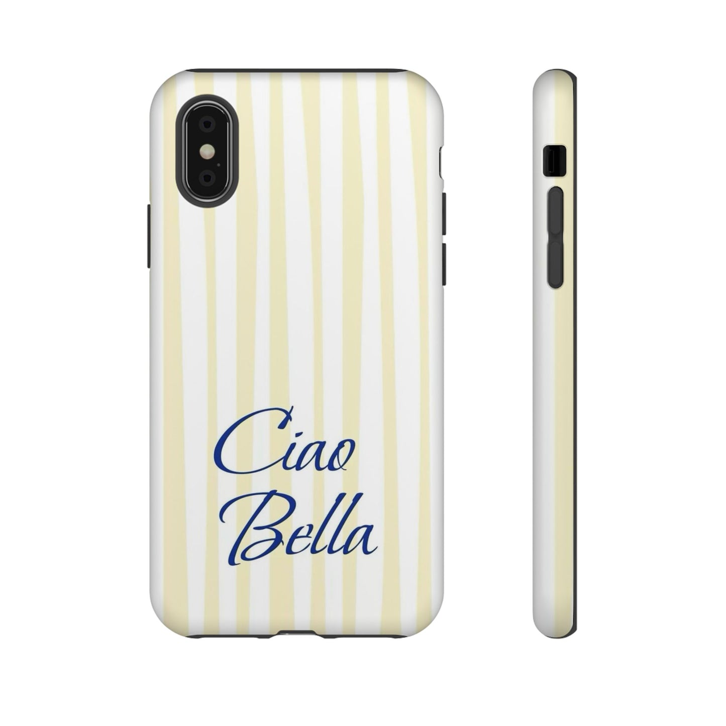 Ciao Bella Phone Case – Striped Elegant Italian Script Protective Cover