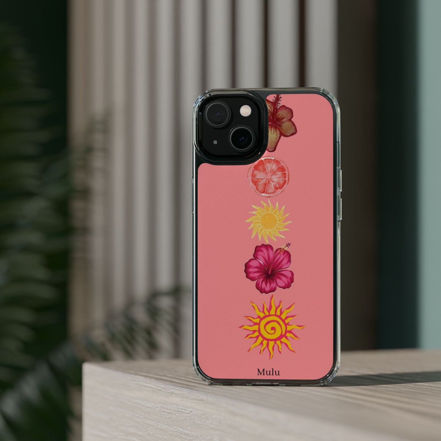Clear Impact-Resistant Phone Case — Tropical Sun & Hibiscus Floral Design
