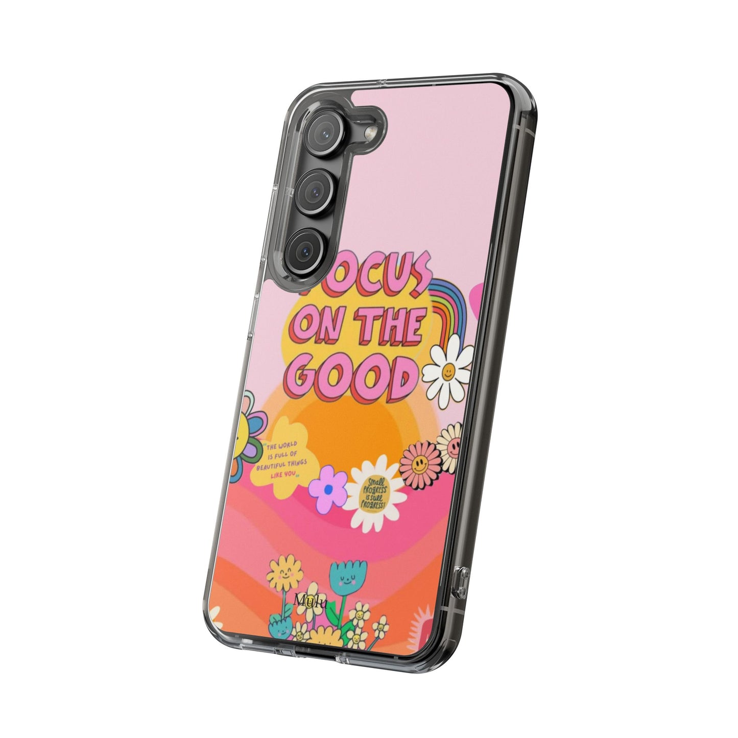 Clear Impact-Resistant Case — "Focus On The Good" Retro Floral Phone Cover