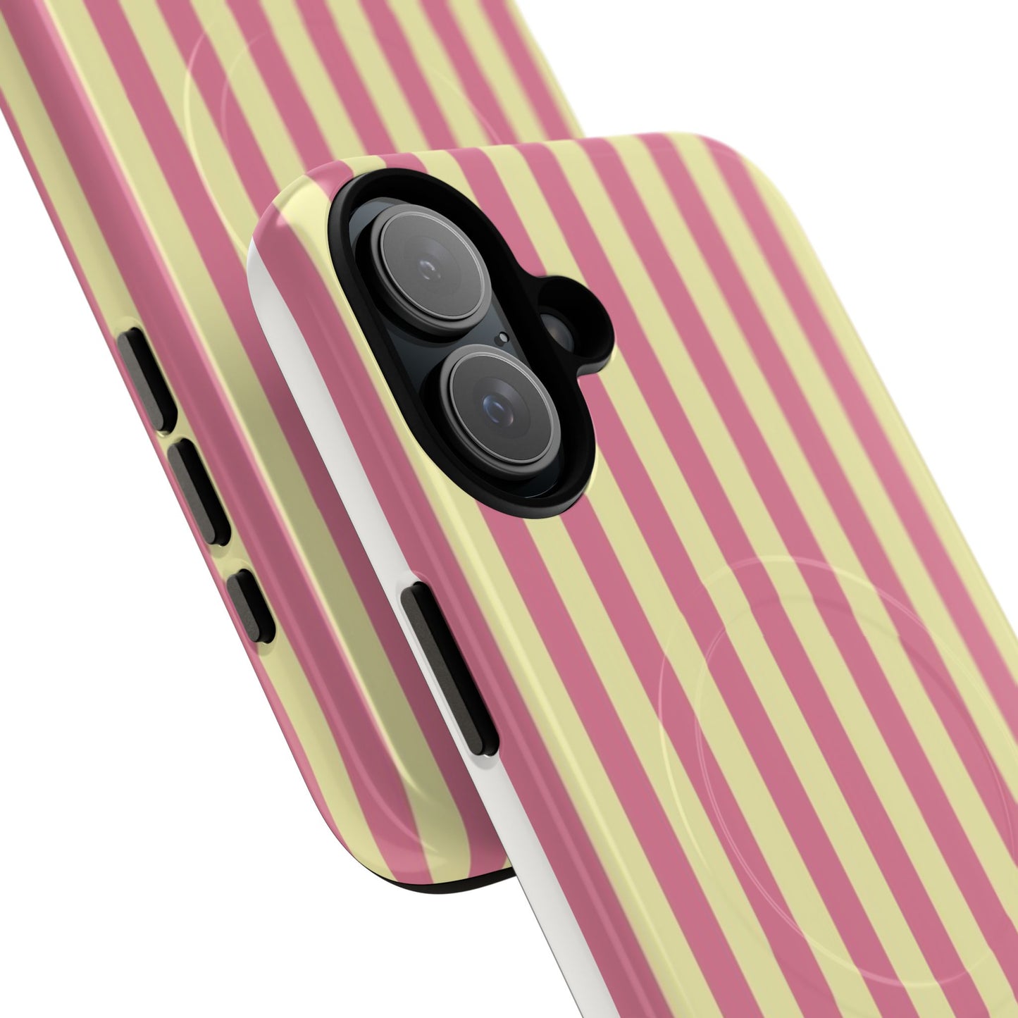 Striped Pink & Yellow Magnetic Tough Phone Case — Retro Pastel Protection