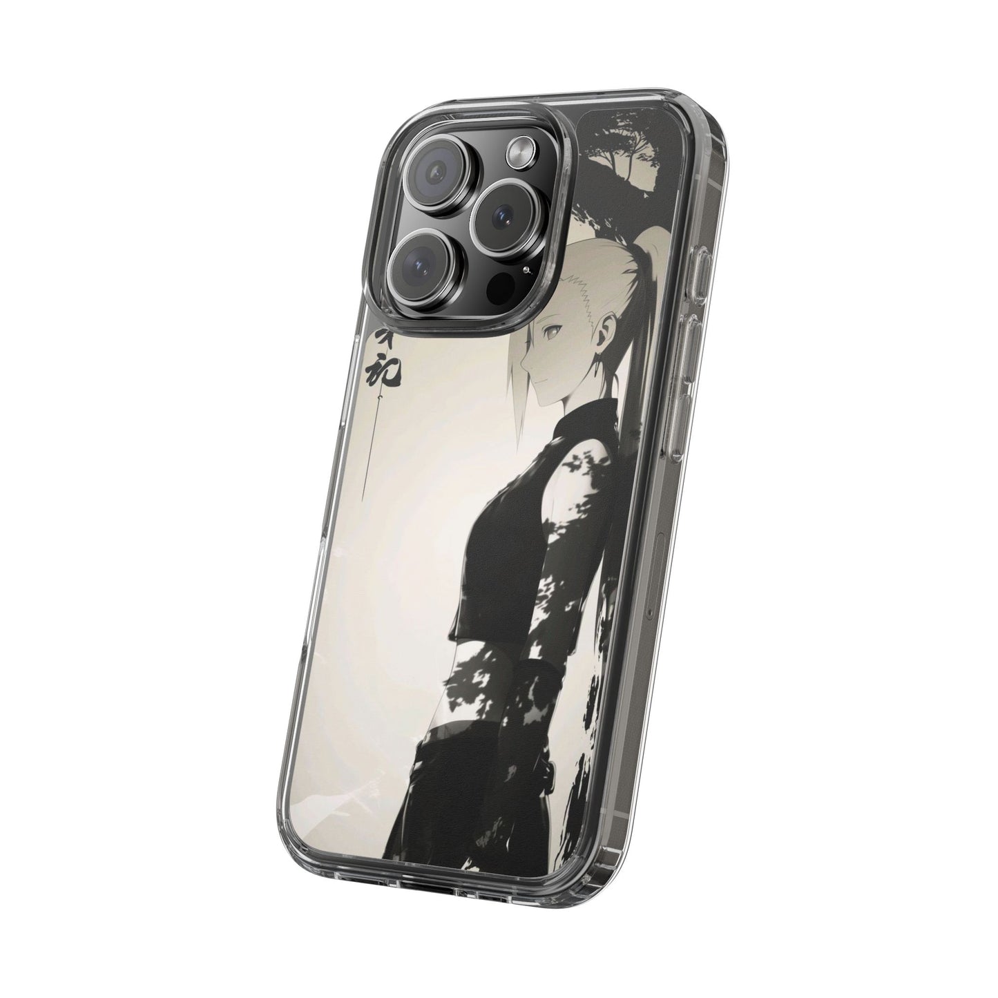 Anime Samurai Clear Phone Case — Monochrome Sumi-E Style