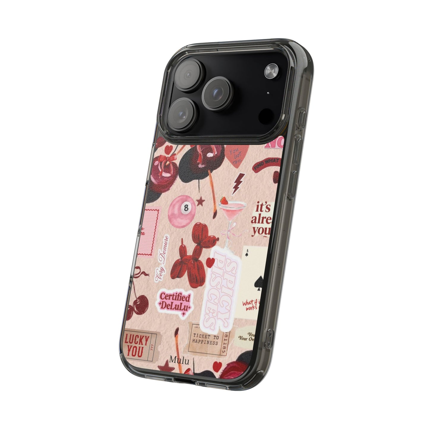 Clear Impact-Resistant Phone Case — Retro Cherry & Sticker Collage