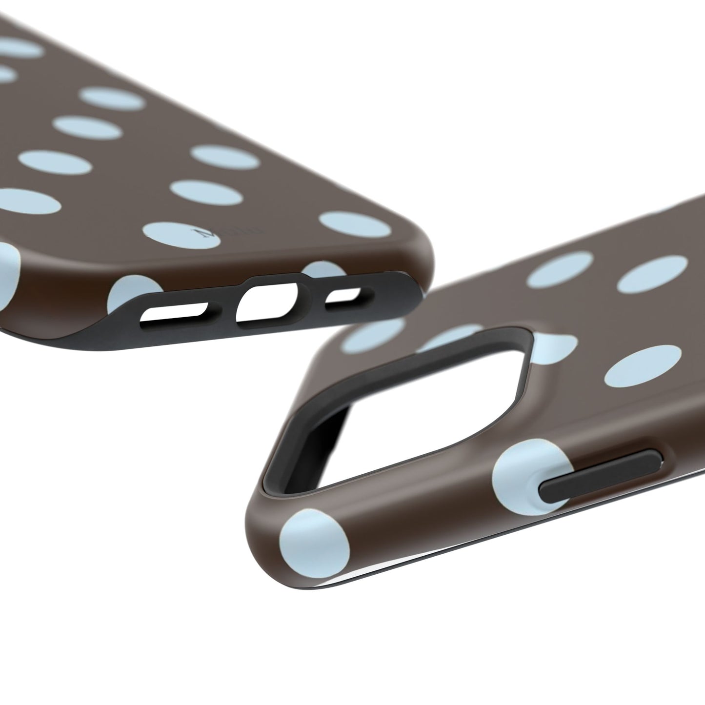 Polka Dot Magnetic Phone Case — Brown with Light Blue Dots, Impact-Resistant