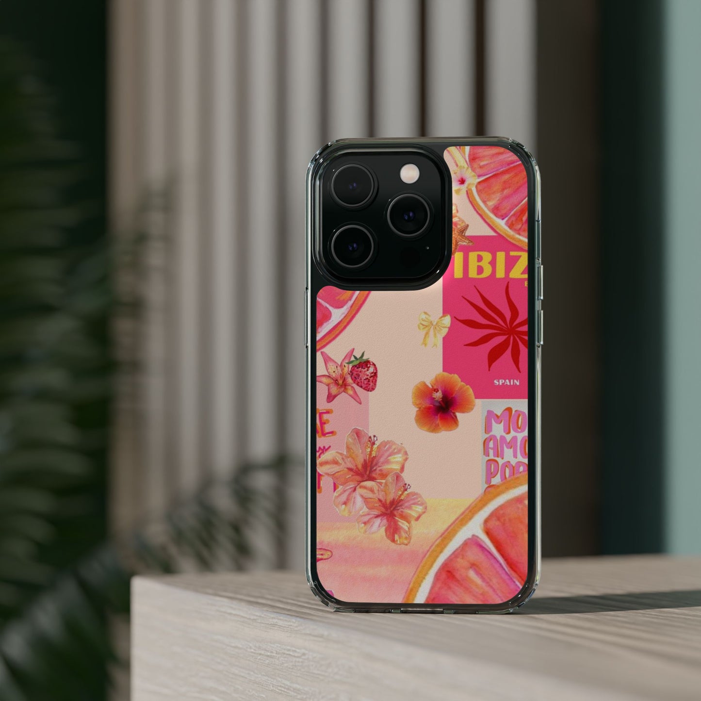 Clear Impact Phone Case — Pink Ibiza Citrus Floral Design