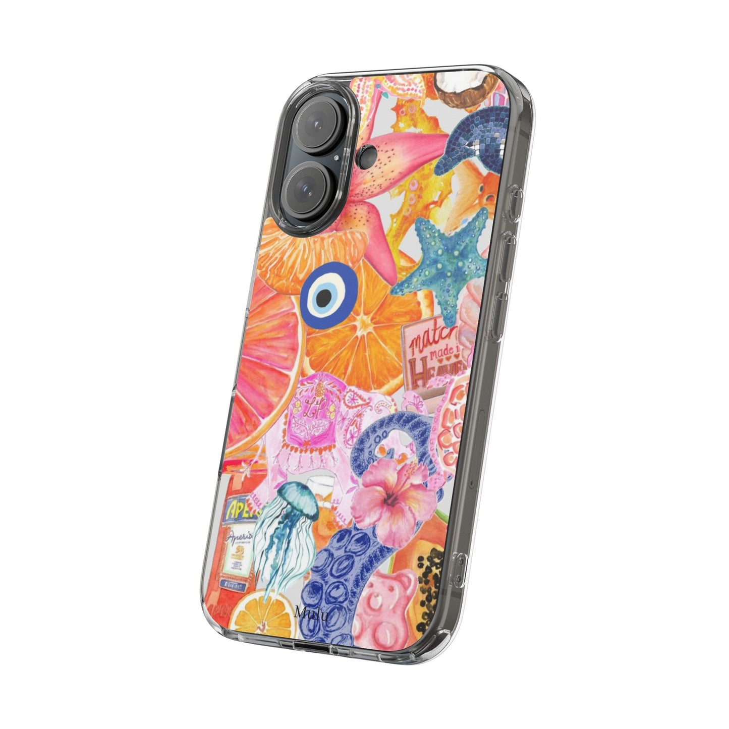 Clear Impact-Resistant Phone Case — Colorful Tropical Collage Design