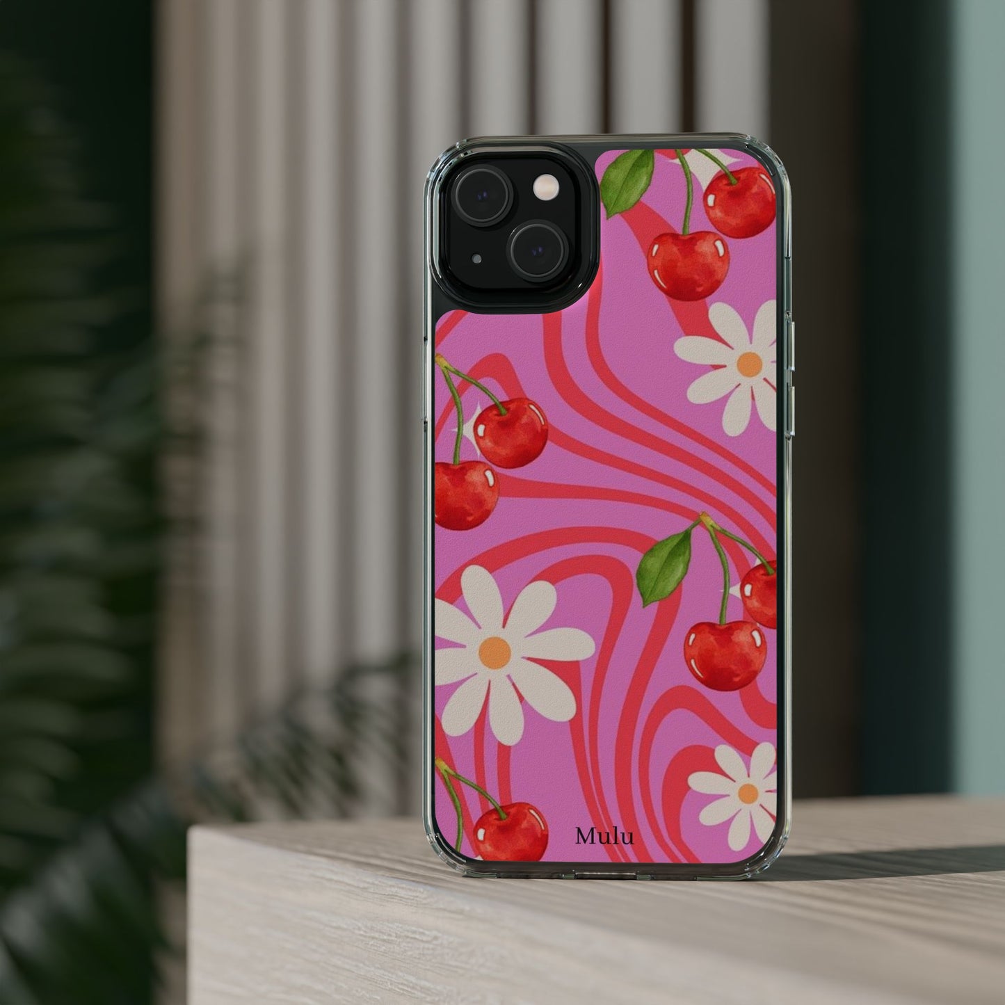 Clear Impact Phone Case — Retro Cherry & Daisy Floral Design