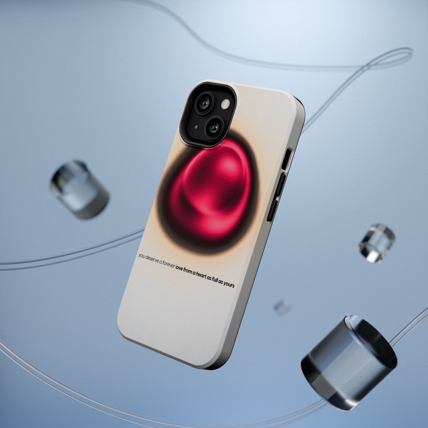 Protective Phone Case — Red Pearl Heart Design with 'You deserve a forever love' Text