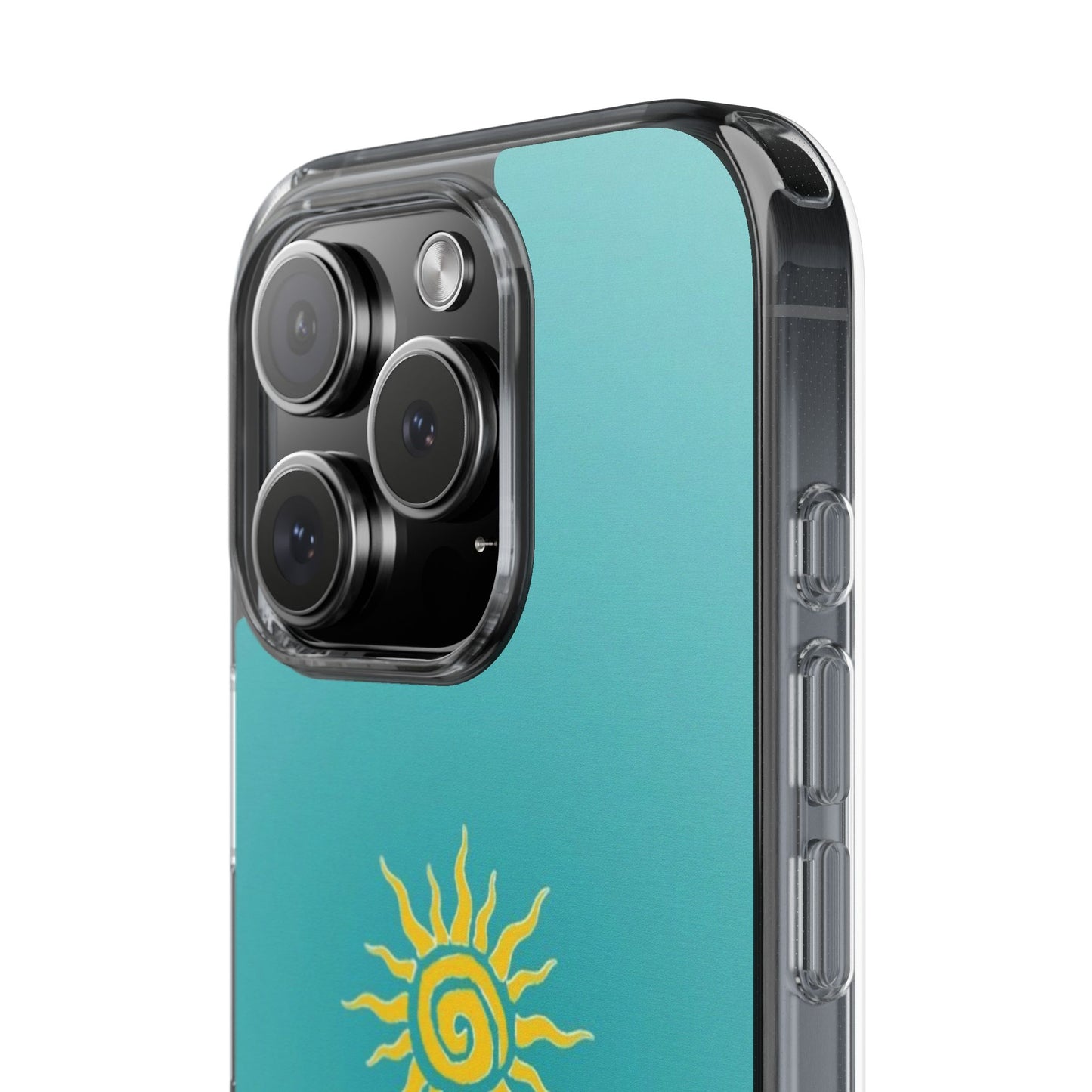 Clear Impact-Resistant Phone Case — Yellow Sun on Teal Gradient