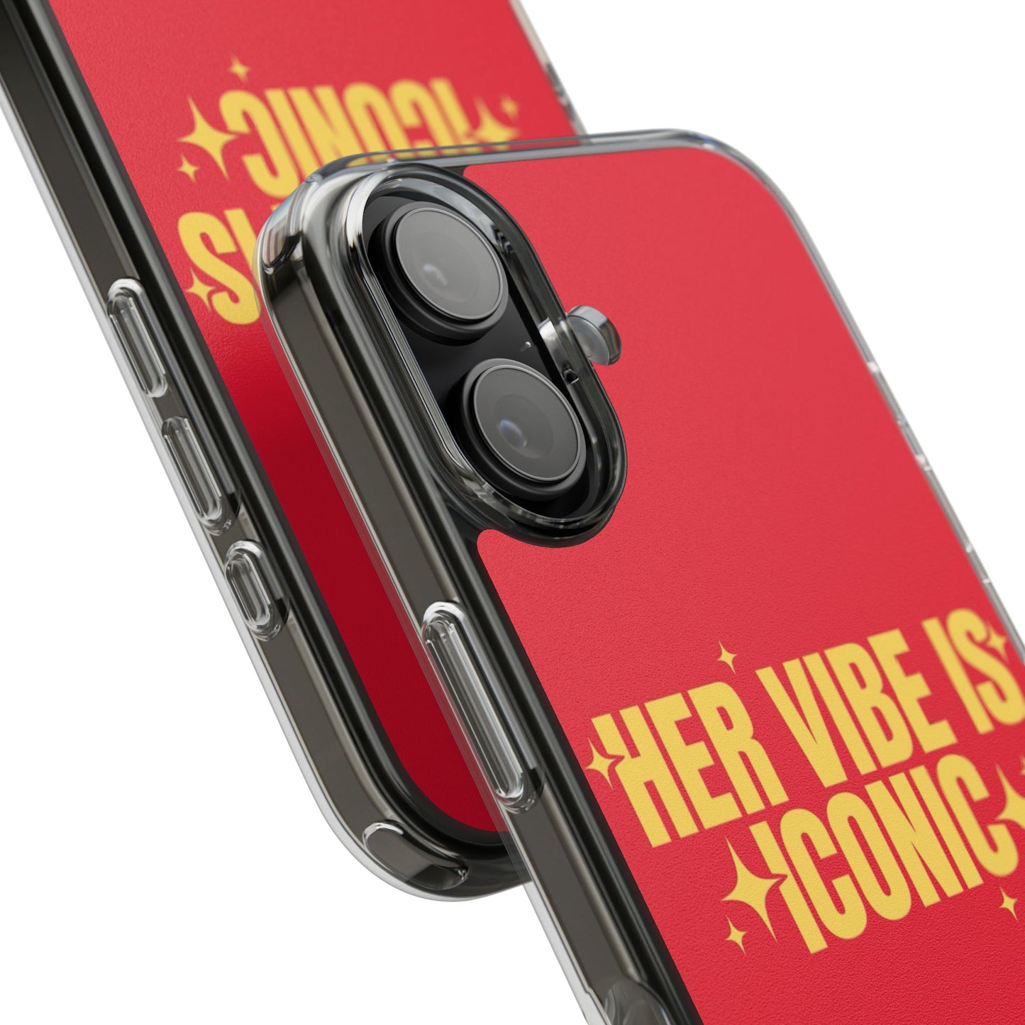 Clear Impact-Resistant Phone Case — "Her Vibe Is Iconic" Red Protective Cover