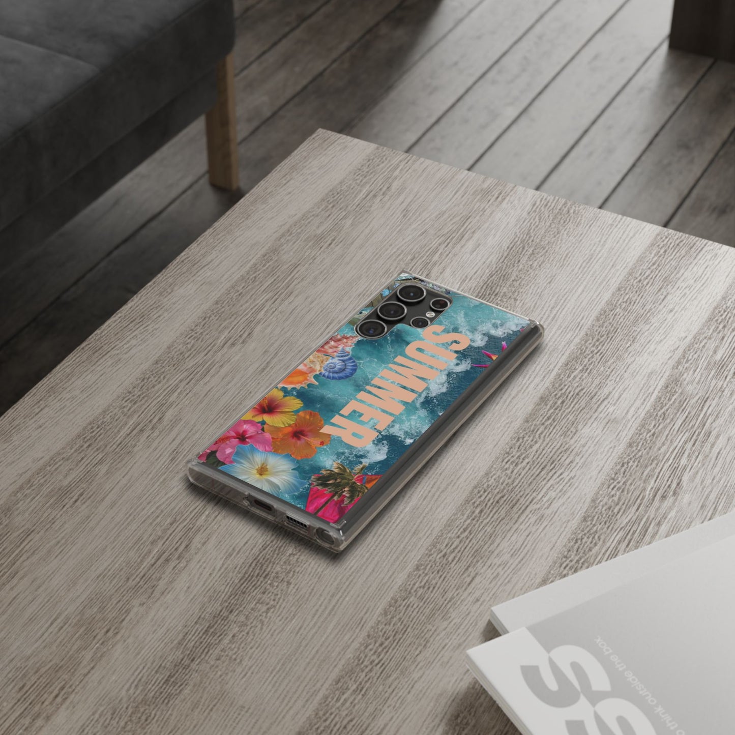 Summer Floral Clear Impact Phone Case — "SUMMER" Tropical Hibiscus Design