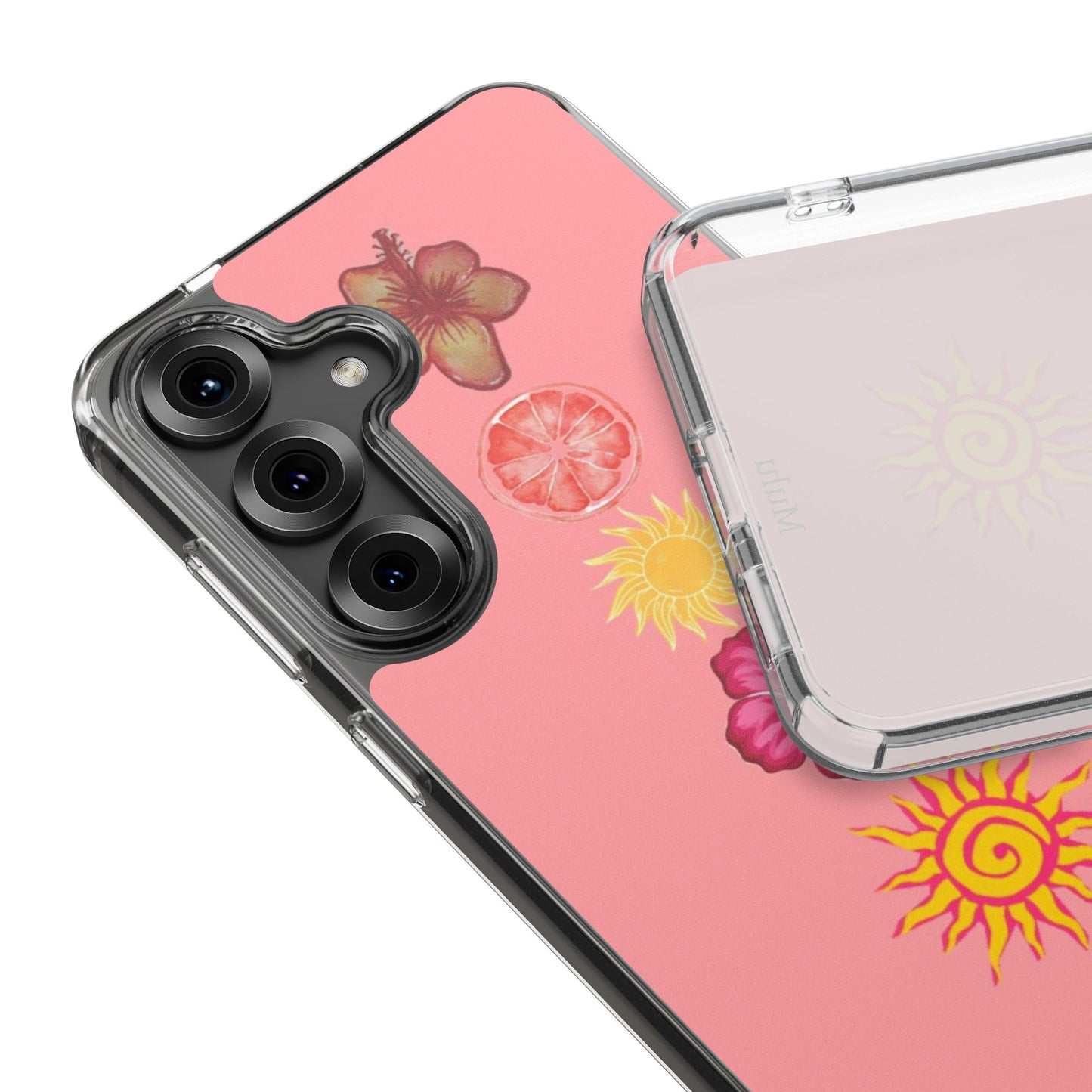 Clear Impact-Resistant Phone Case — Tropical Sun & Hibiscus Floral Design