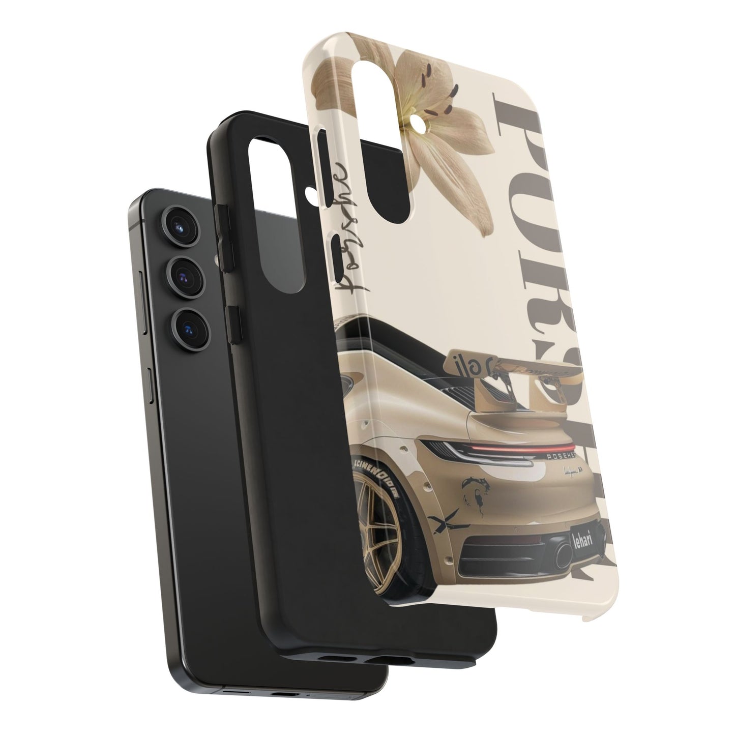 Tough Phone Case — Beige Sports Car Design with 'Tourist' Typography
