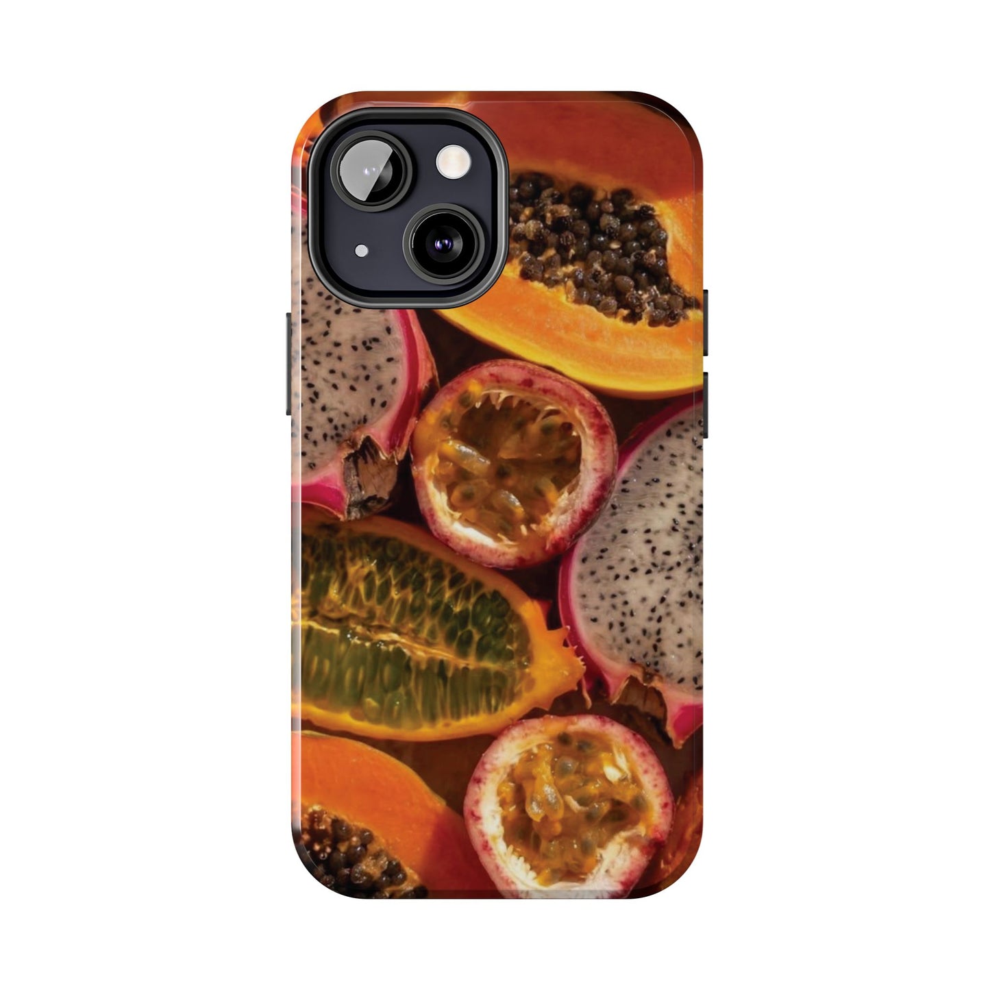 Tropical Fruit Tough Phone Case — Papaya & Dragon Fruit Design