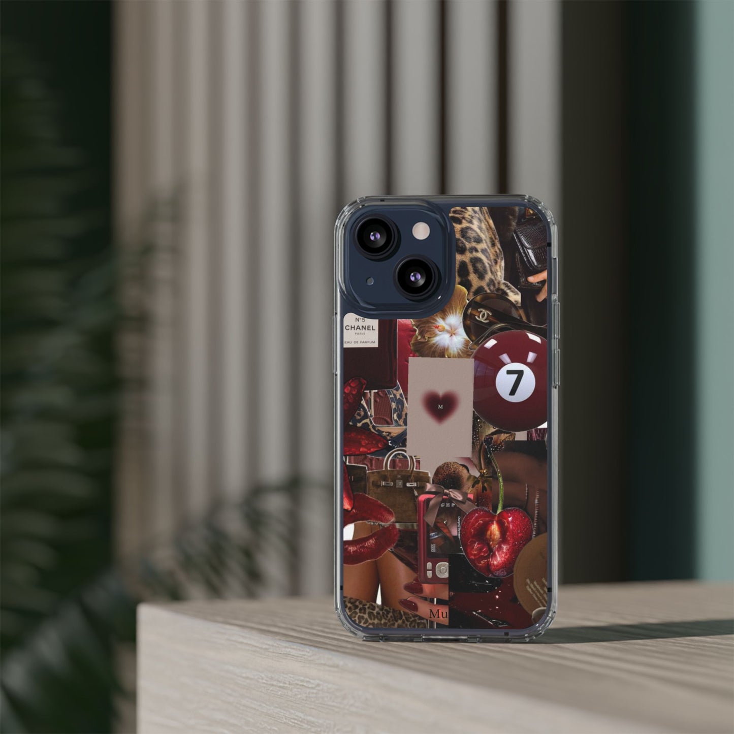Clear Impact-Resistant Phone Case — Retro Cherry Collage Design