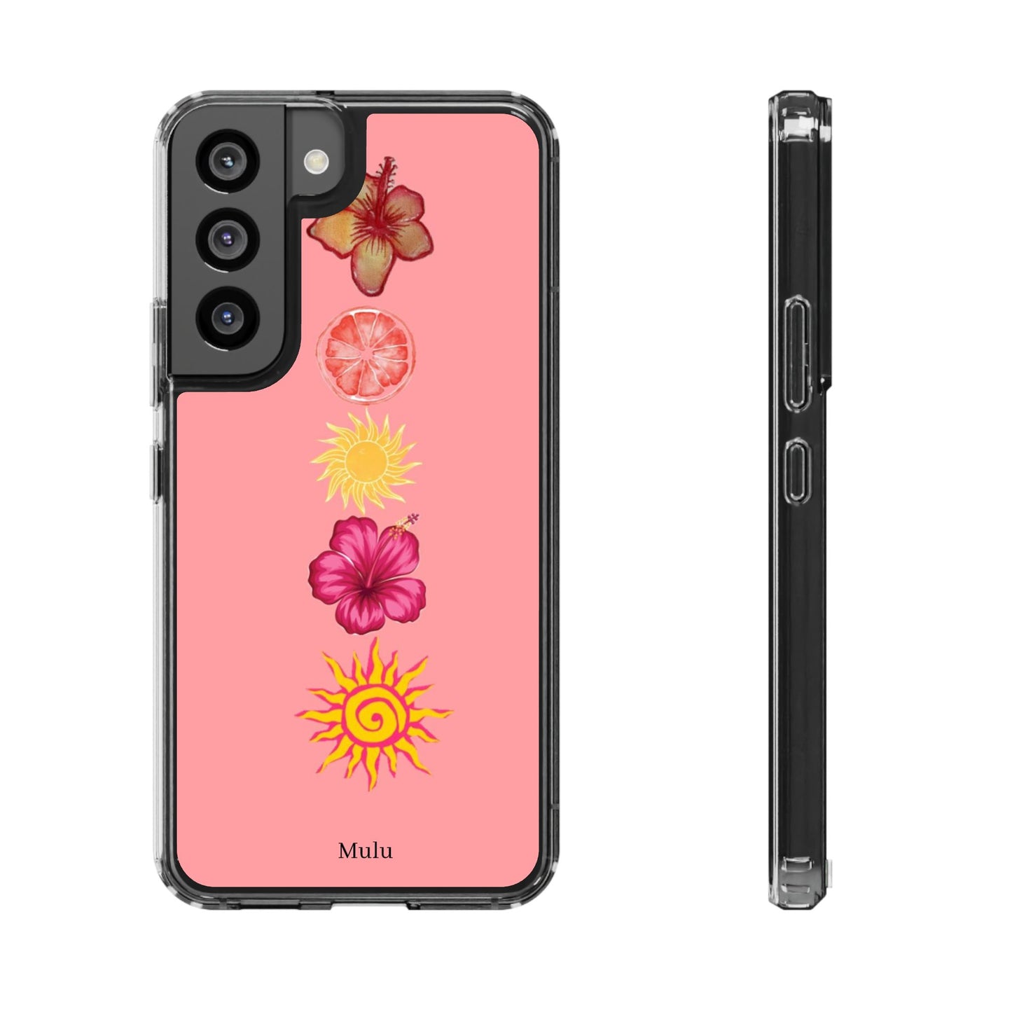 Clear Impact-Resistant Phone Case — Tropical Sun & Hibiscus Floral Design