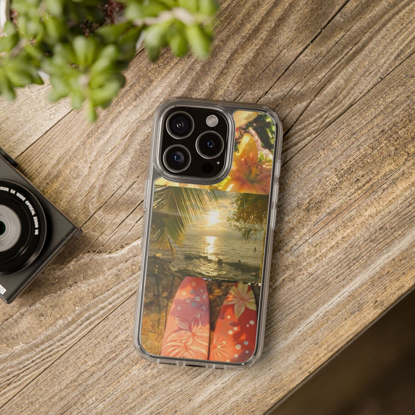 Tropical Sunset Phone Case — Floral Surfboard Clear iPhone Case