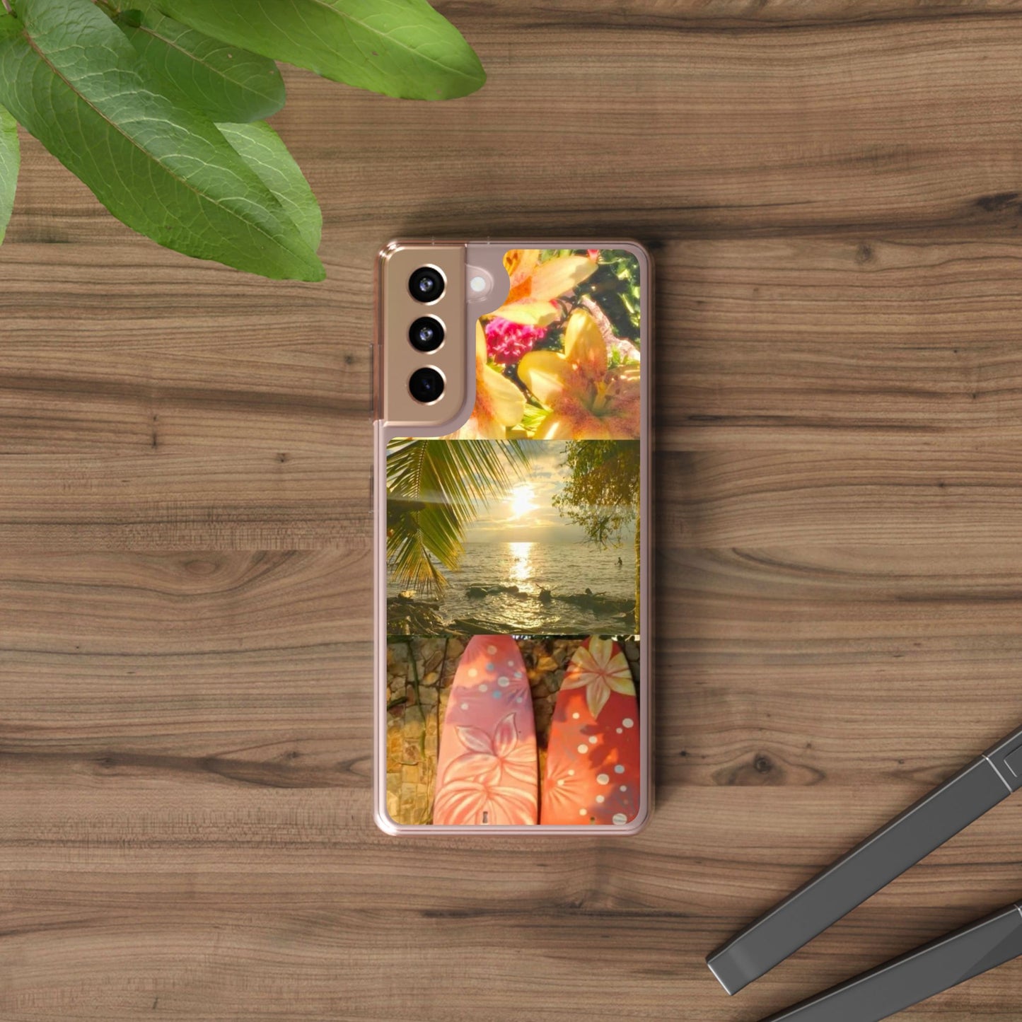 Tropical Sunset Phone Case — Floral Surfboard Clear iPhone Case
