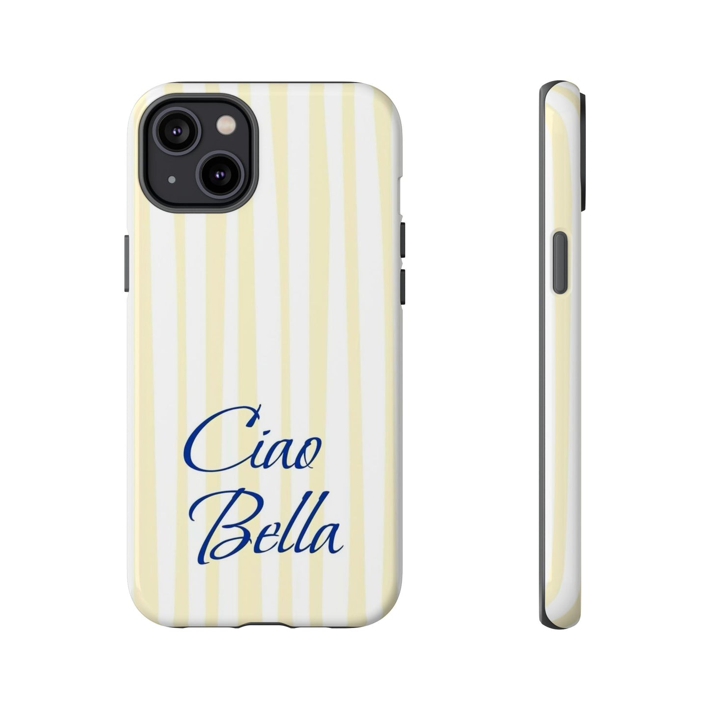 Ciao Bella Phone Case – Striped Elegant Italian Script Protective Cover