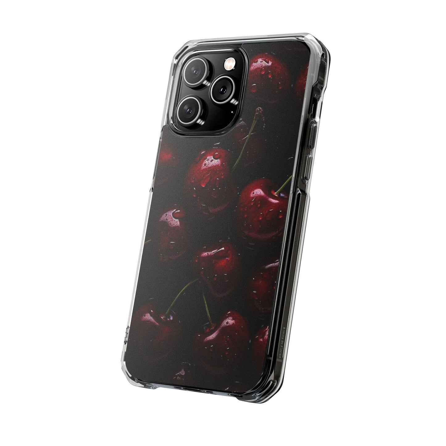 Cherry Pattern Clear Magnetic Phone Case — Dark Red Fruit Design