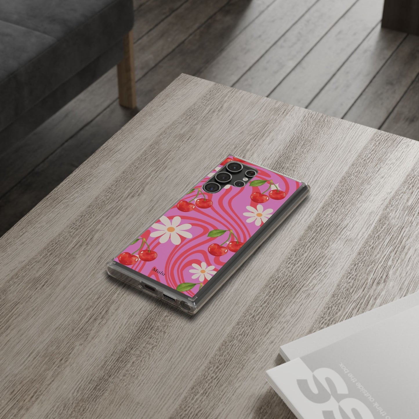 Clear Impact Phone Case — Retro Cherry & Daisy Floral Design