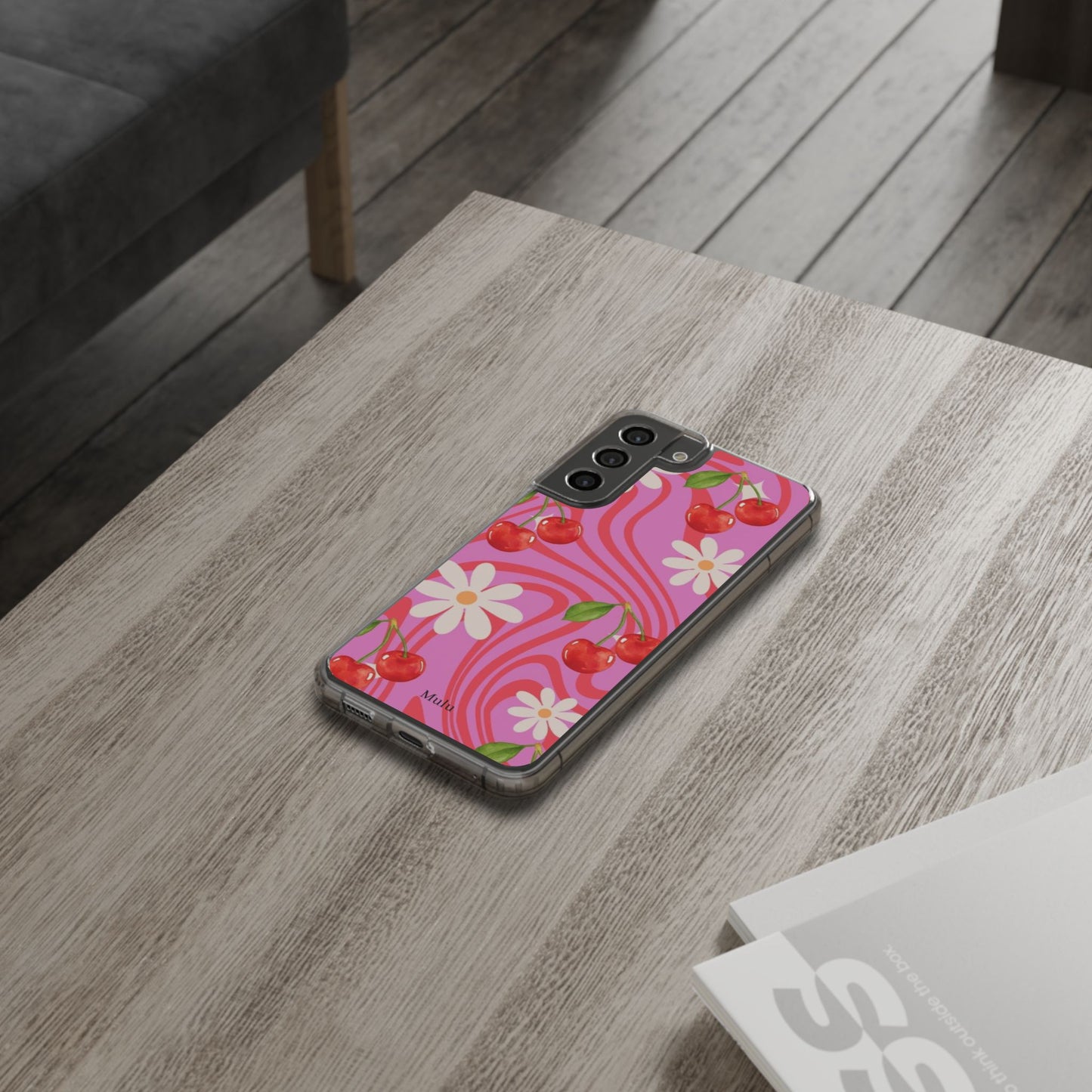 Clear Impact Phone Case — Retro Cherry & Daisy Floral Design