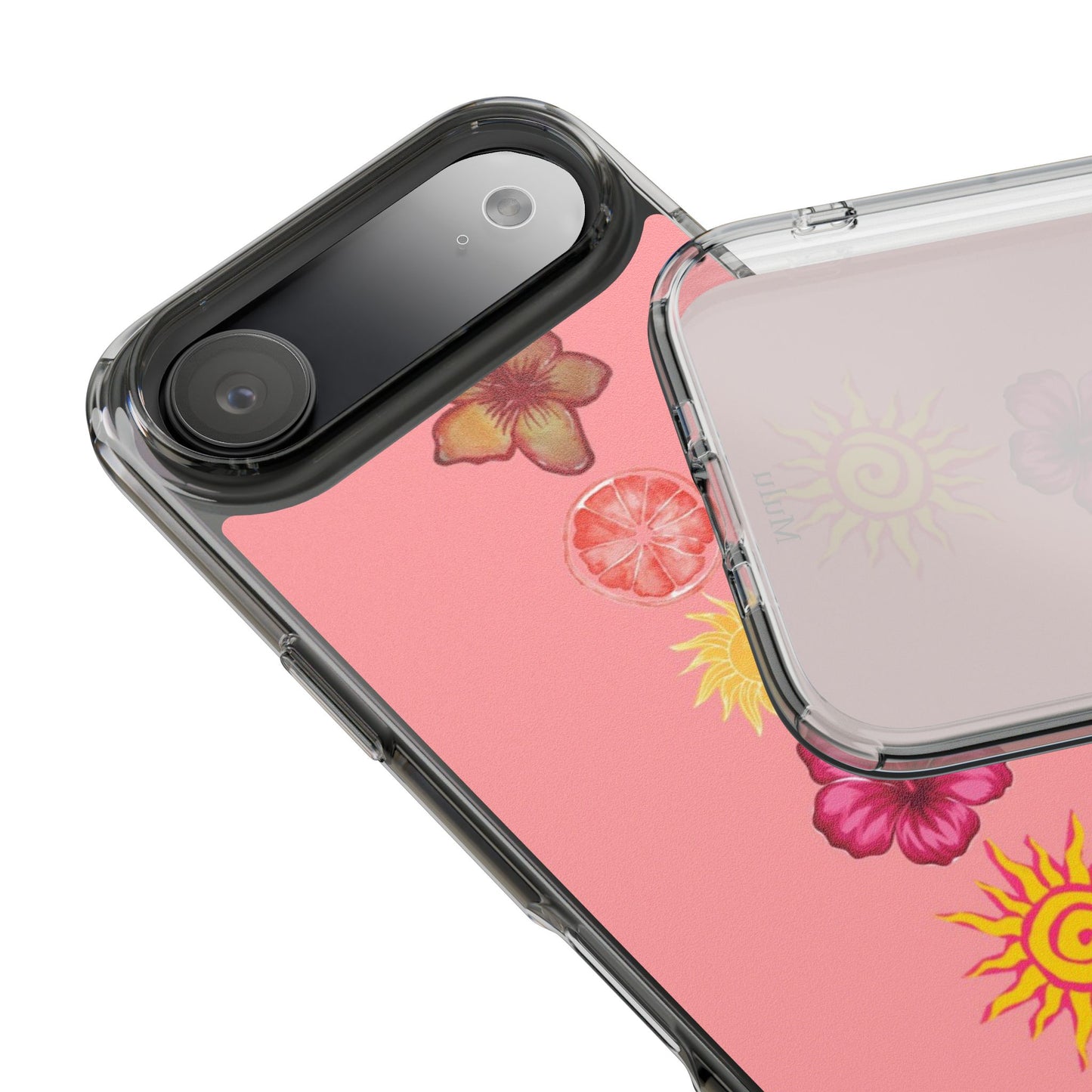 Clear Impact-Resistant Phone Case — Tropical Sun & Hibiscus Floral Design