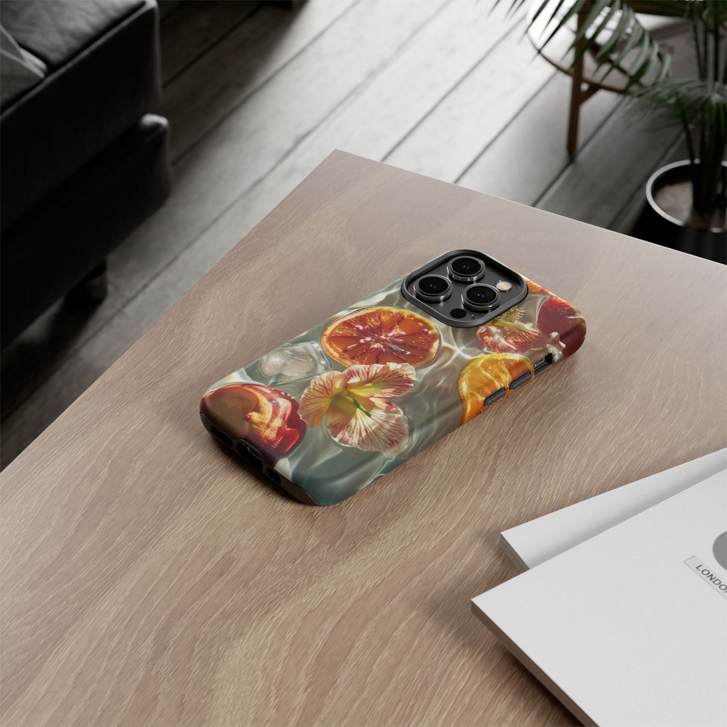 Citrus & Hibiscus Protective Phone Case – Summer Fruit Water Print Tough Case