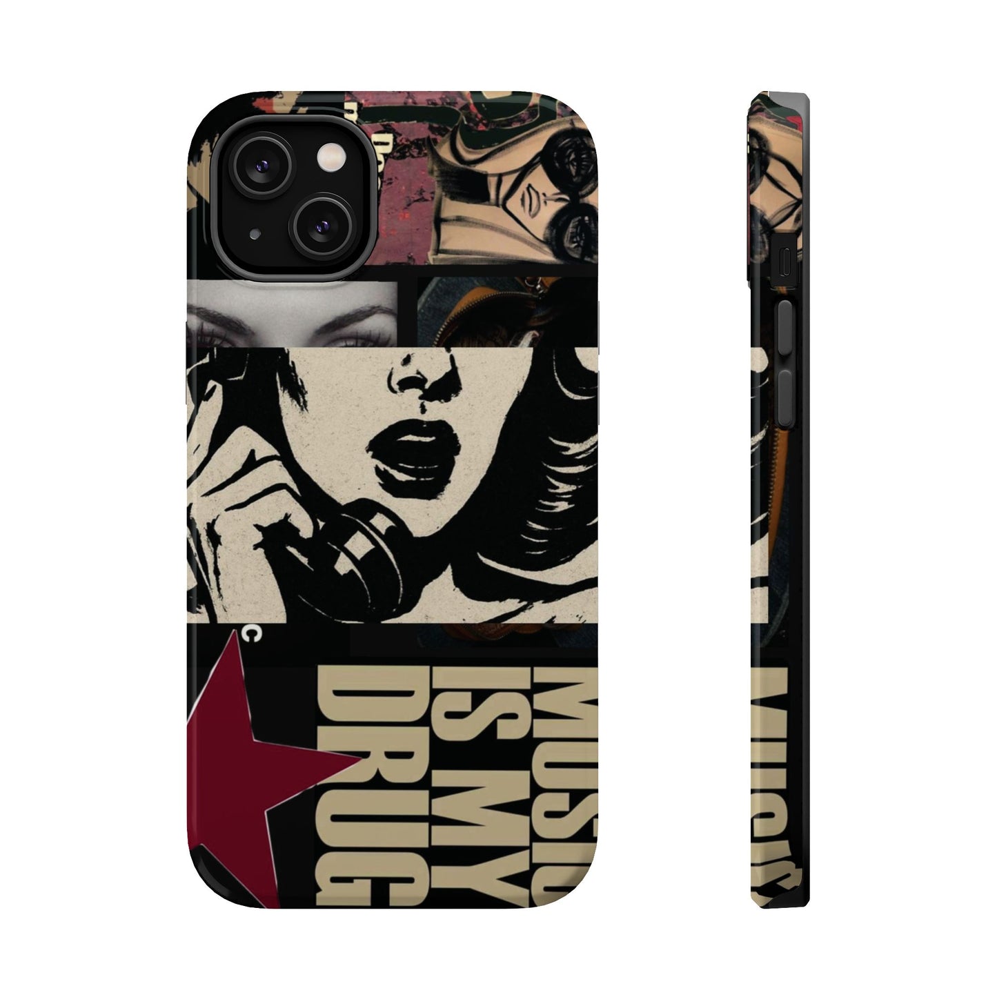 Magnetic Impact Phone Case — Retro Pop Art "Music Is My Drug" Design