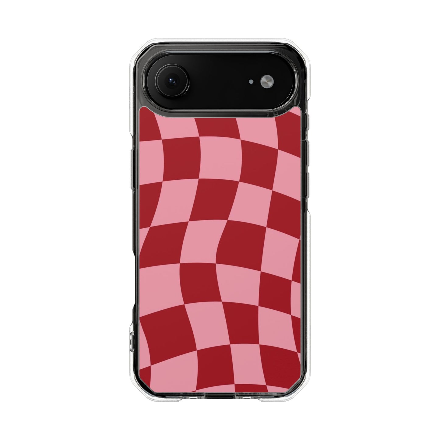 Clear Magnetic Phone Case — Red & Pink Wavy Check Pattern