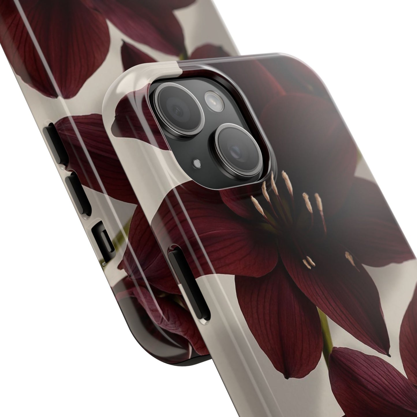 Amaryllis Noir Tough Phone Case — Dark Burgundy Floral Protective Cover