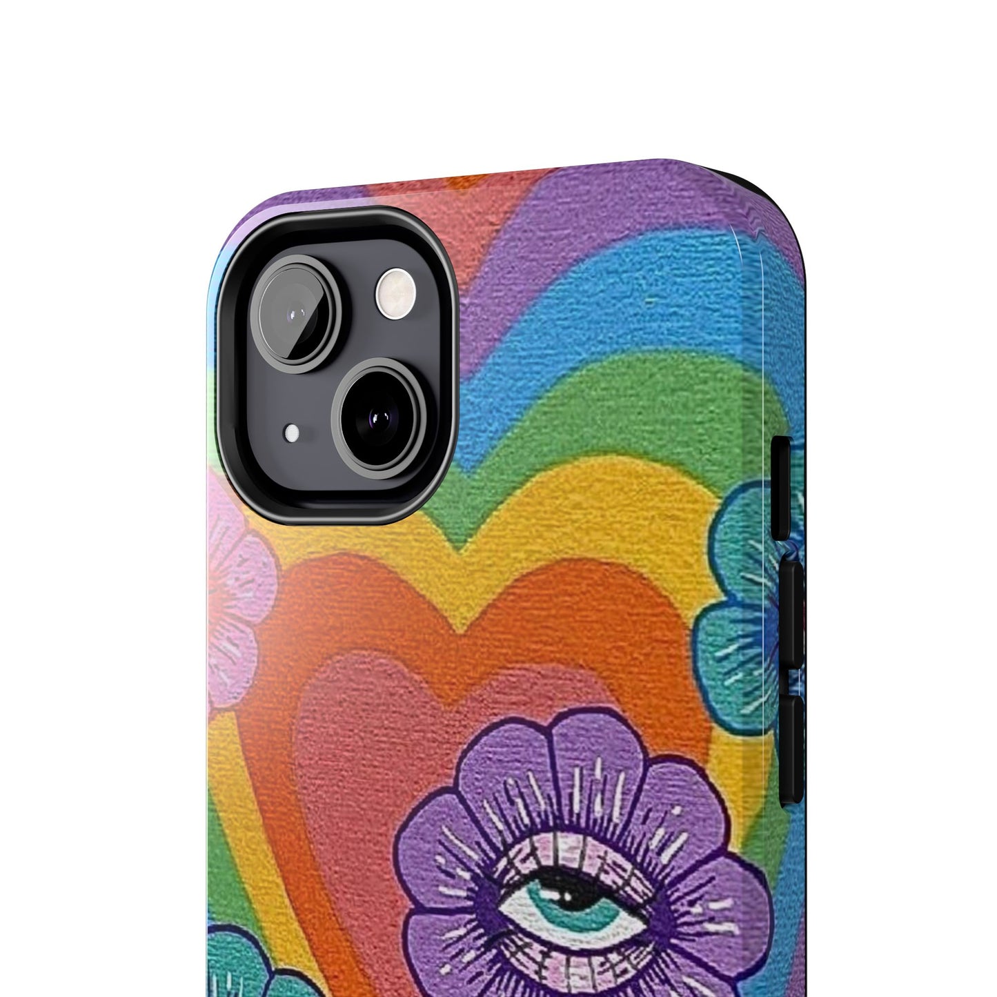 Psychedelic Eye Flower Tough Phone Case — Retro Rainbow Protective iPhone Cover