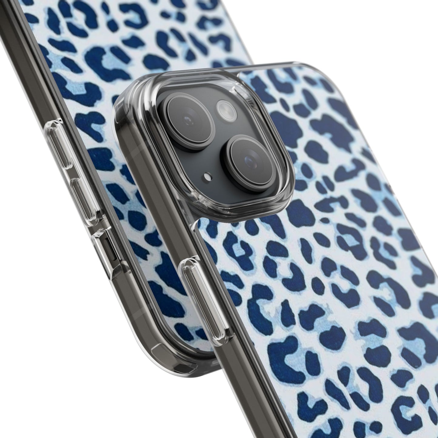 Clear Impact-Resistant Phone Case — Blue Watercolor Leopard Print