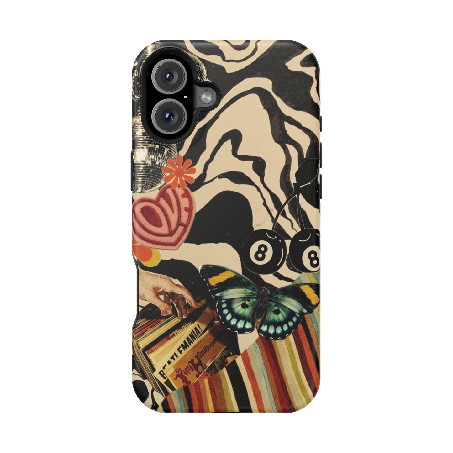 Phone Case — Retro Collage Magnetic Impact-Resistant Case with Butterfly & Zebra Print