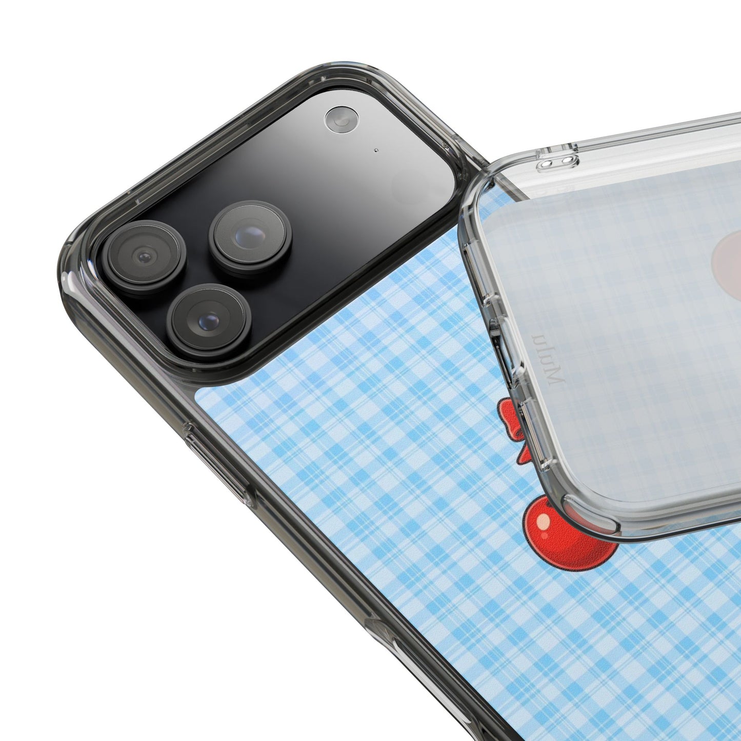 Clear Cherry Gingham Phone Case — Impact-Resistant Clear Case with Red Cherry Design