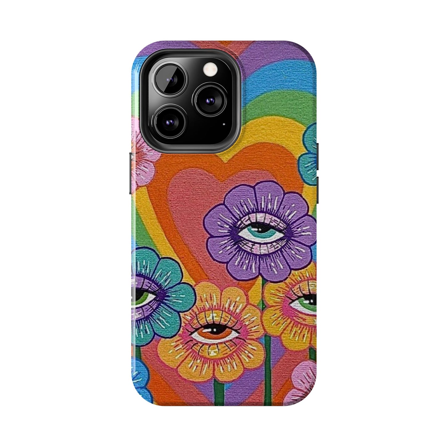 Psychedelic Eye Flower Tough Phone Case — Retro Rainbow Protective iPhone Cover
