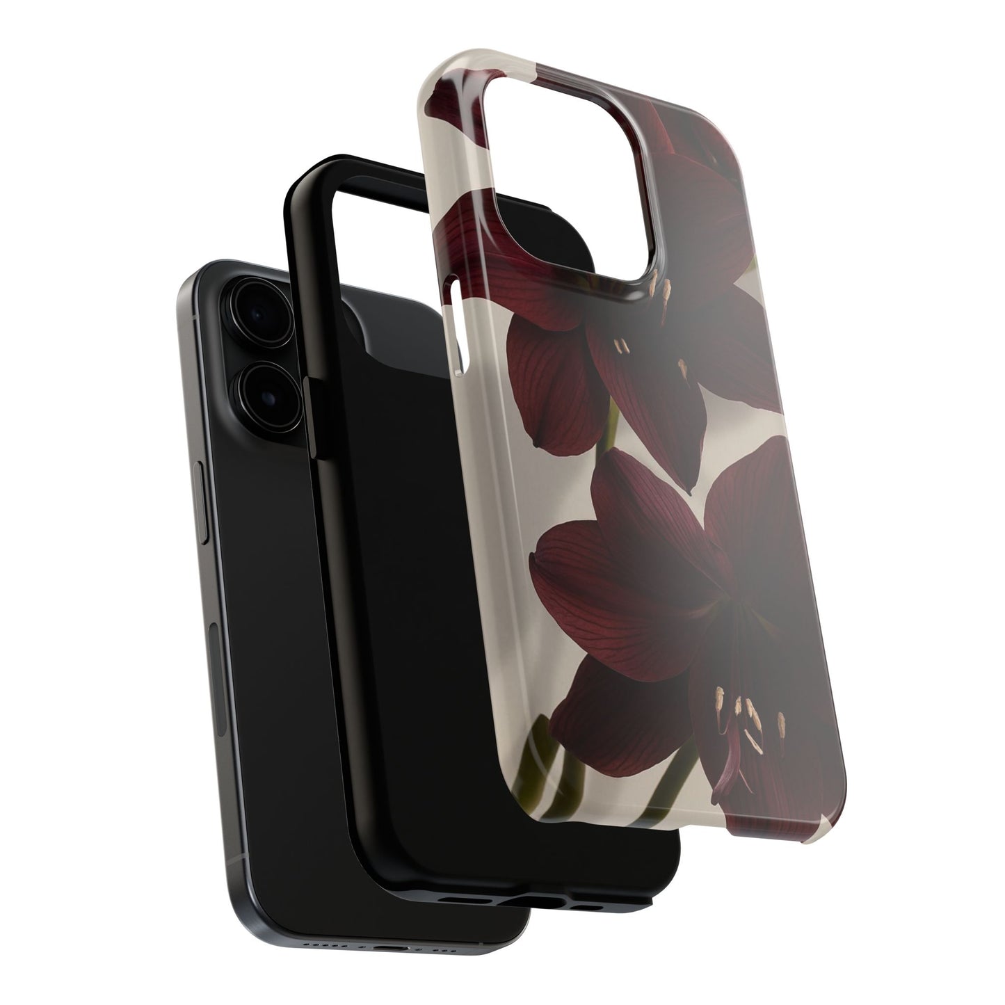 Amaryllis Noir Tough Phone Case — Dark Burgundy Floral Protective Cover