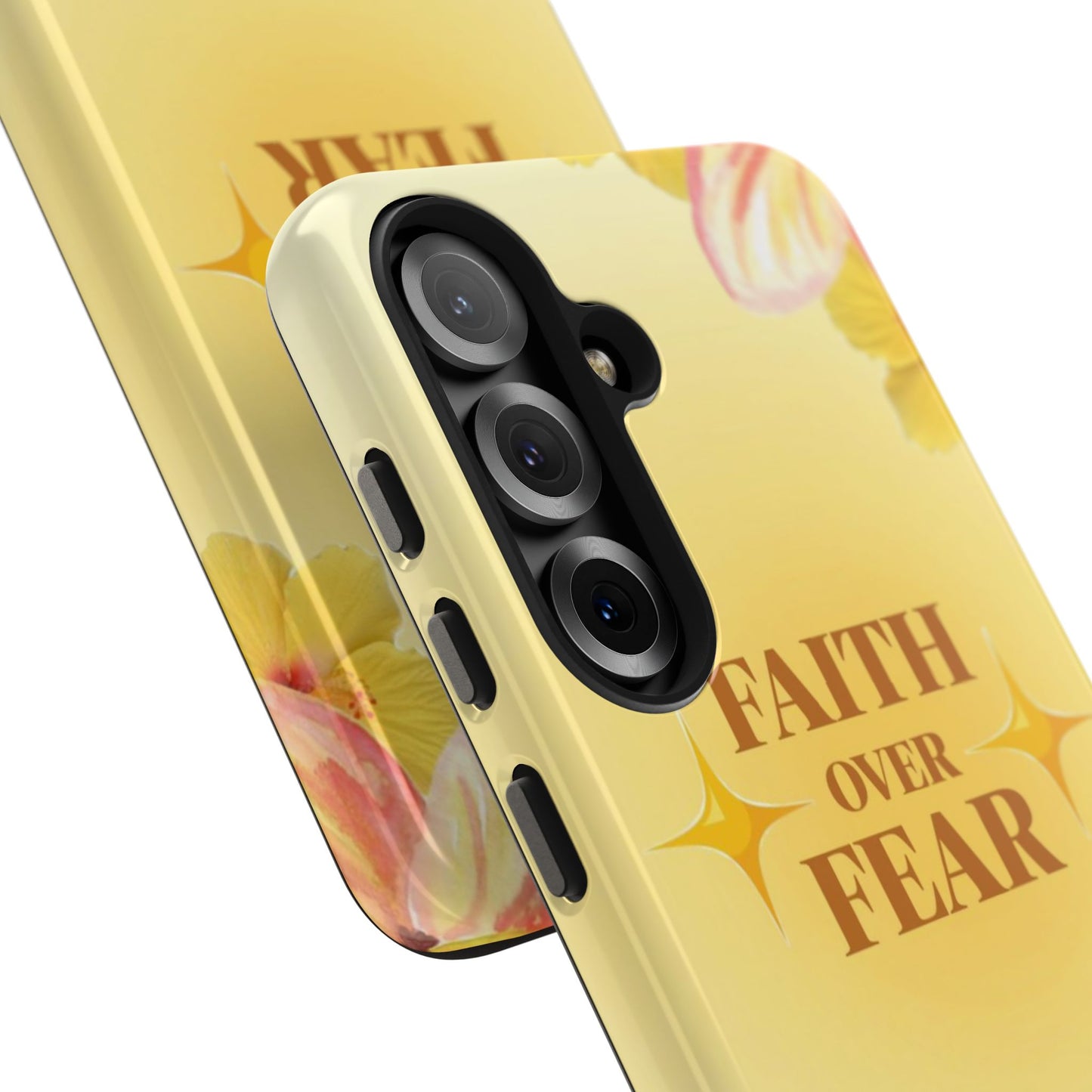 Faith Over Fear Tough Phone Case — Floral Yellow Protective Cover